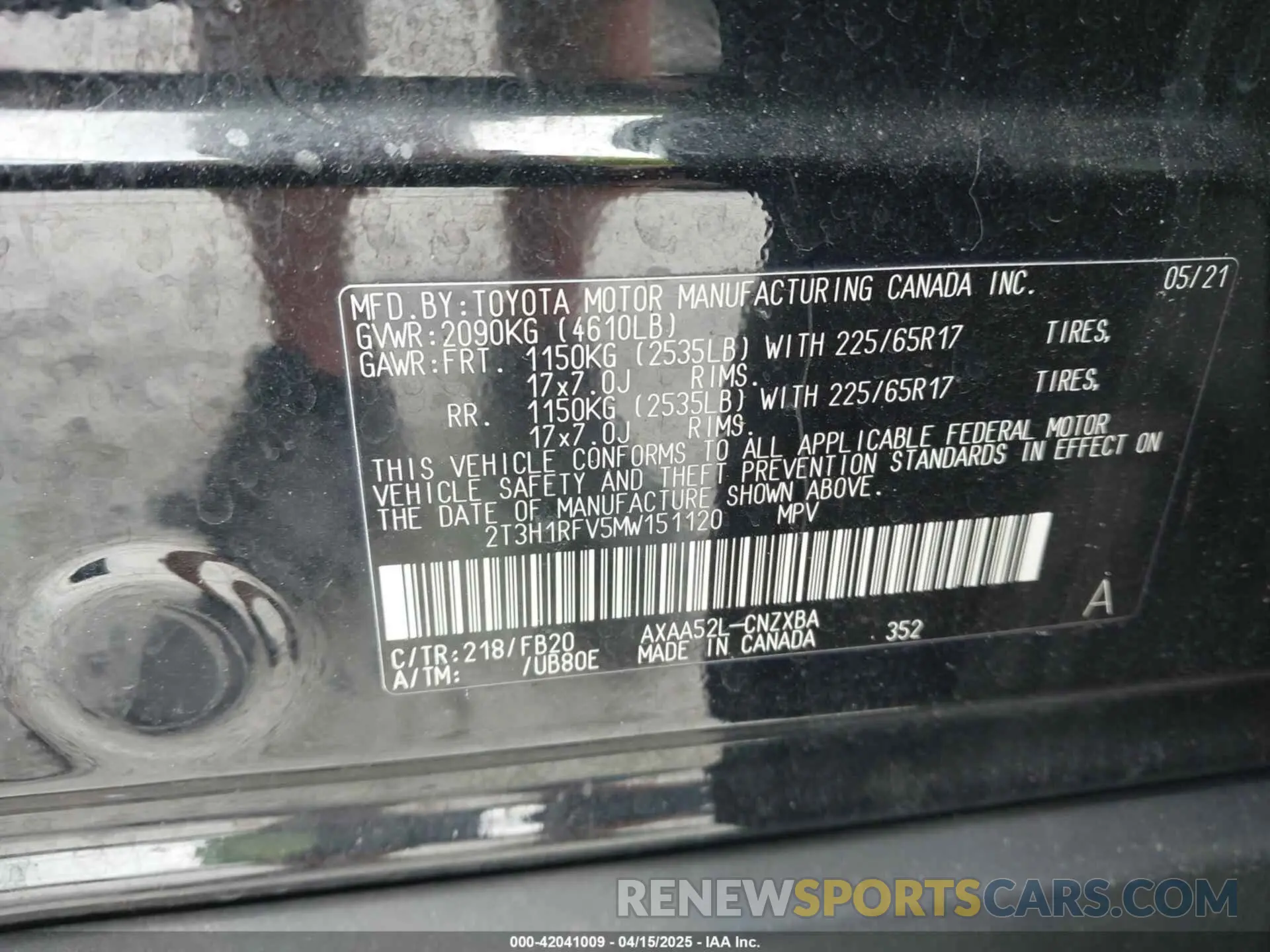 9 fotografías del automóvil dañado 2T3H1RFV5MW151120 TOYOTA RAV4 2021