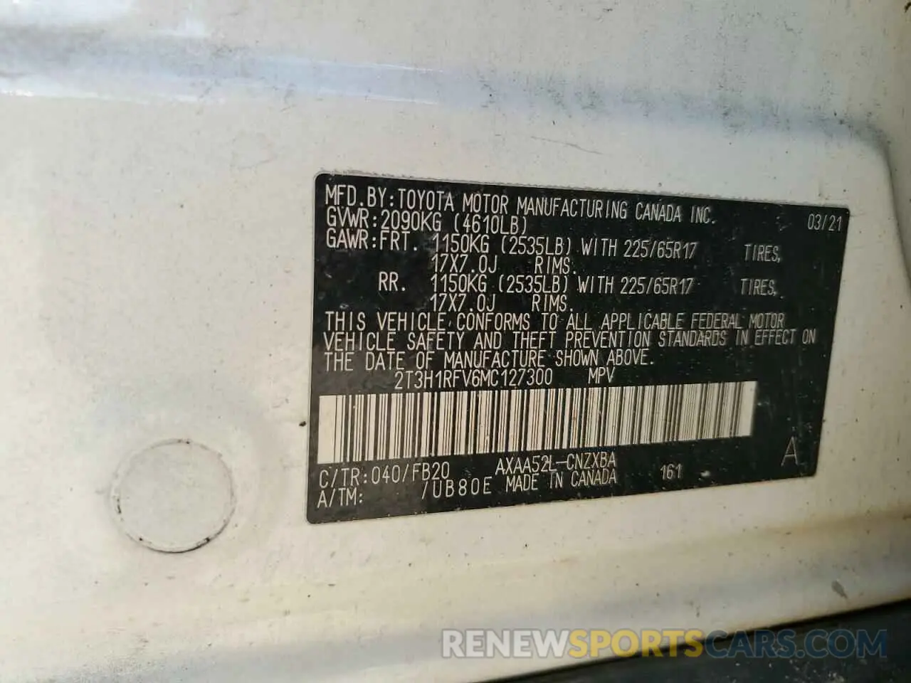 13 fotografías del automóvil dañado 2T3H1RFV6MC127300 TOYOTA RAV4 2021