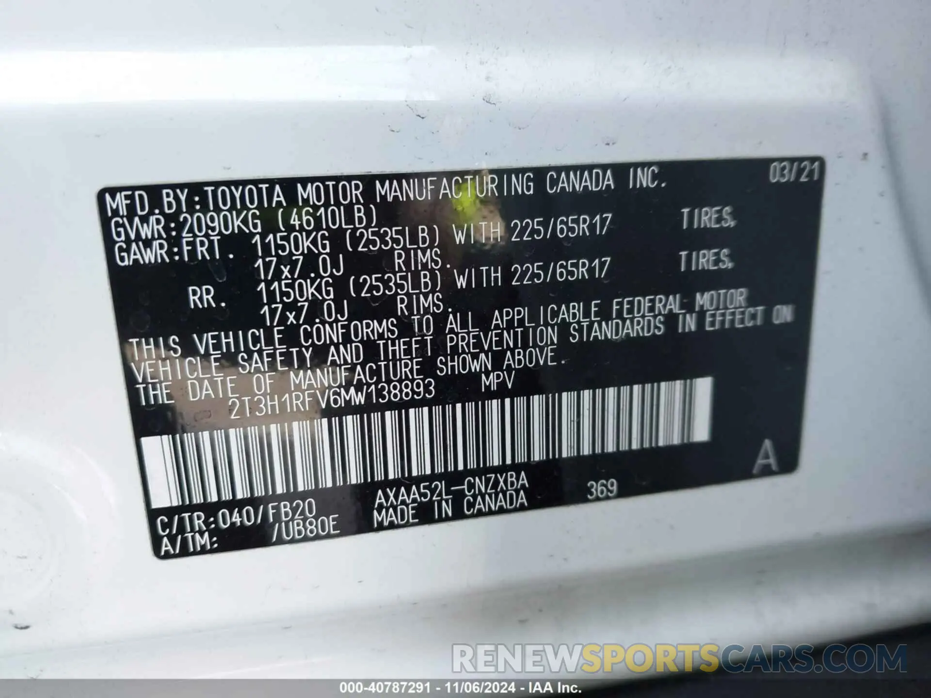 9 fotografías del automóvil dañado 2T3H1RFV6MW138893 TOYOTA RAV4 2021
