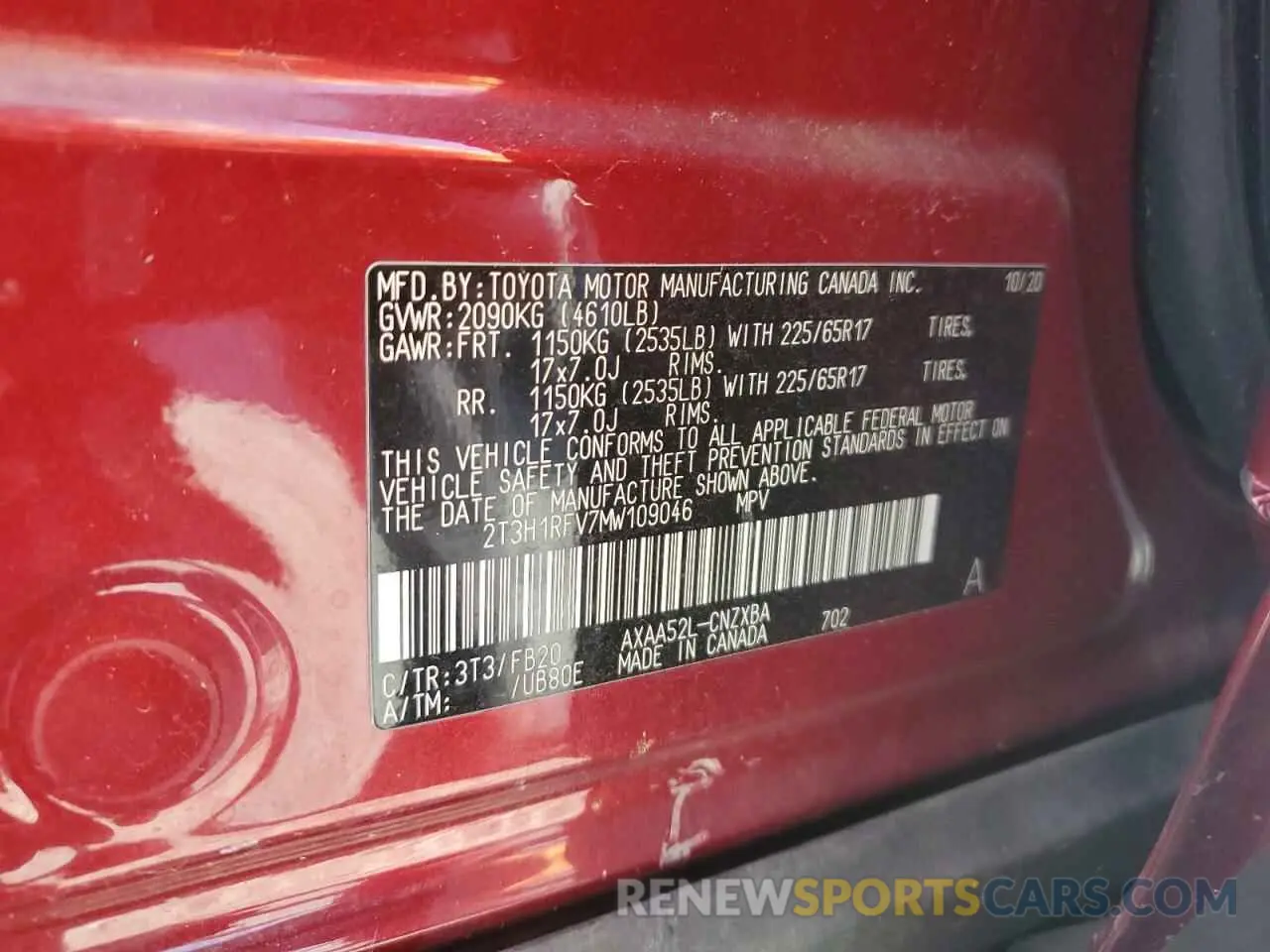 13 fotografías del automóvil dañado 2T3H1RFV7MW109046 TOYOTA RAV4 2021