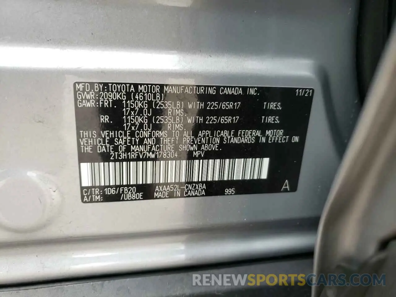 14 fotografías del automóvil dañado 2T3H1RFV7MW178304 TOYOTA RAV4 2021