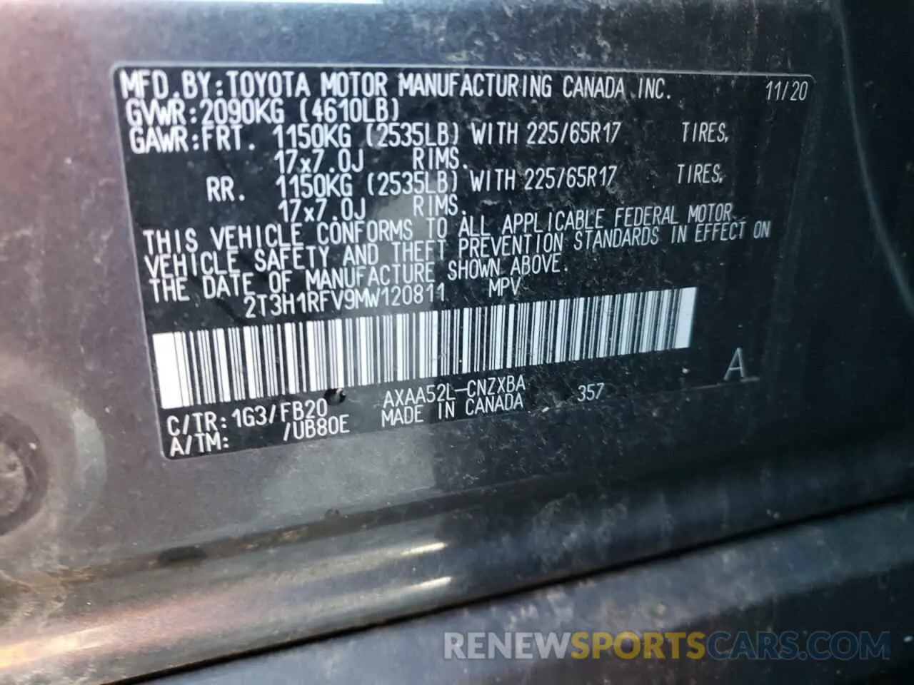 10 fotografías del automóvil dañado 2T3H1RFV9MW120811 TOYOTA RAV4 2021
