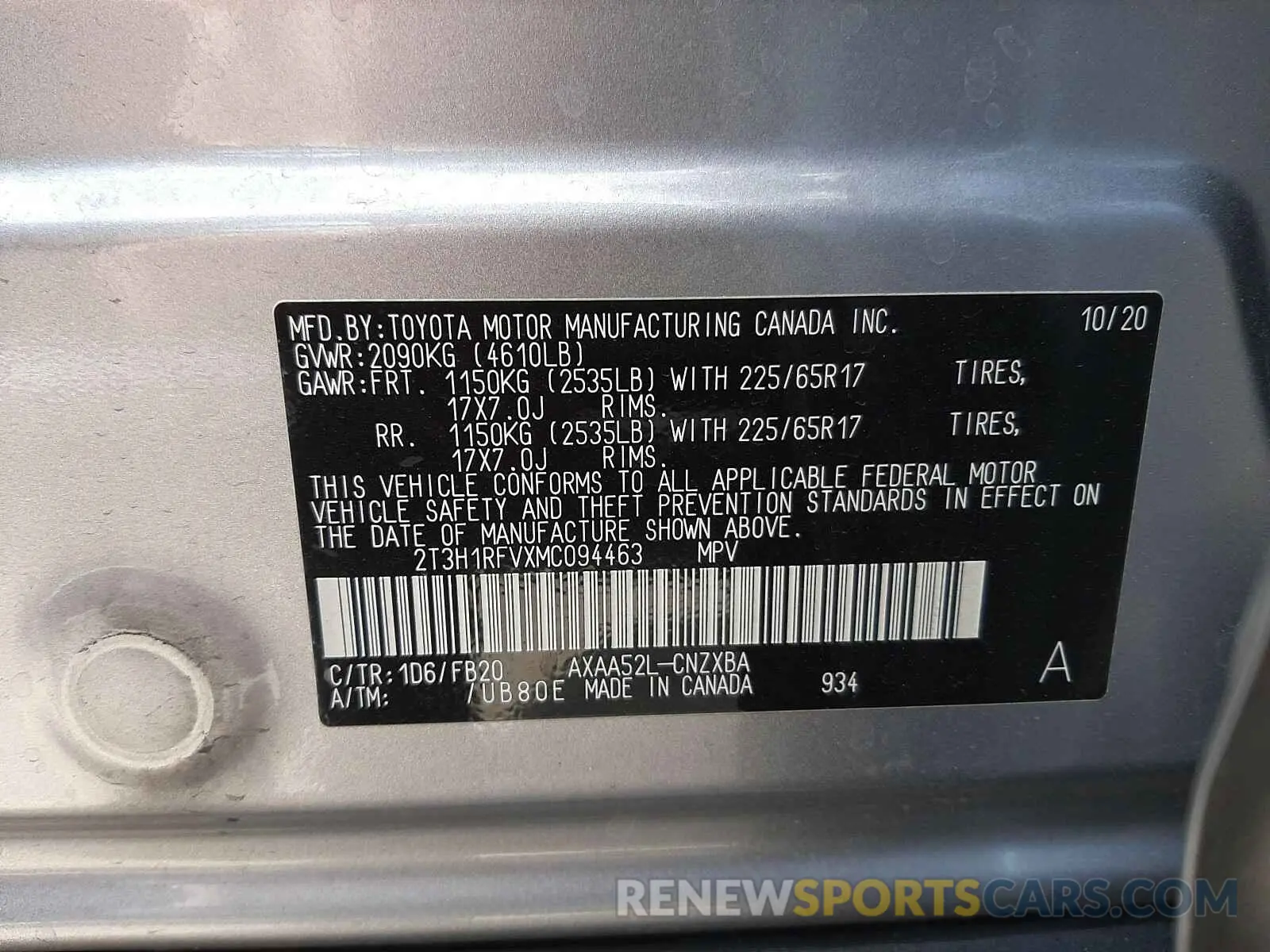 10 fotografías del automóvil dañado 2T3H1RFVXMC094463 TOYOTA RAV4 2021