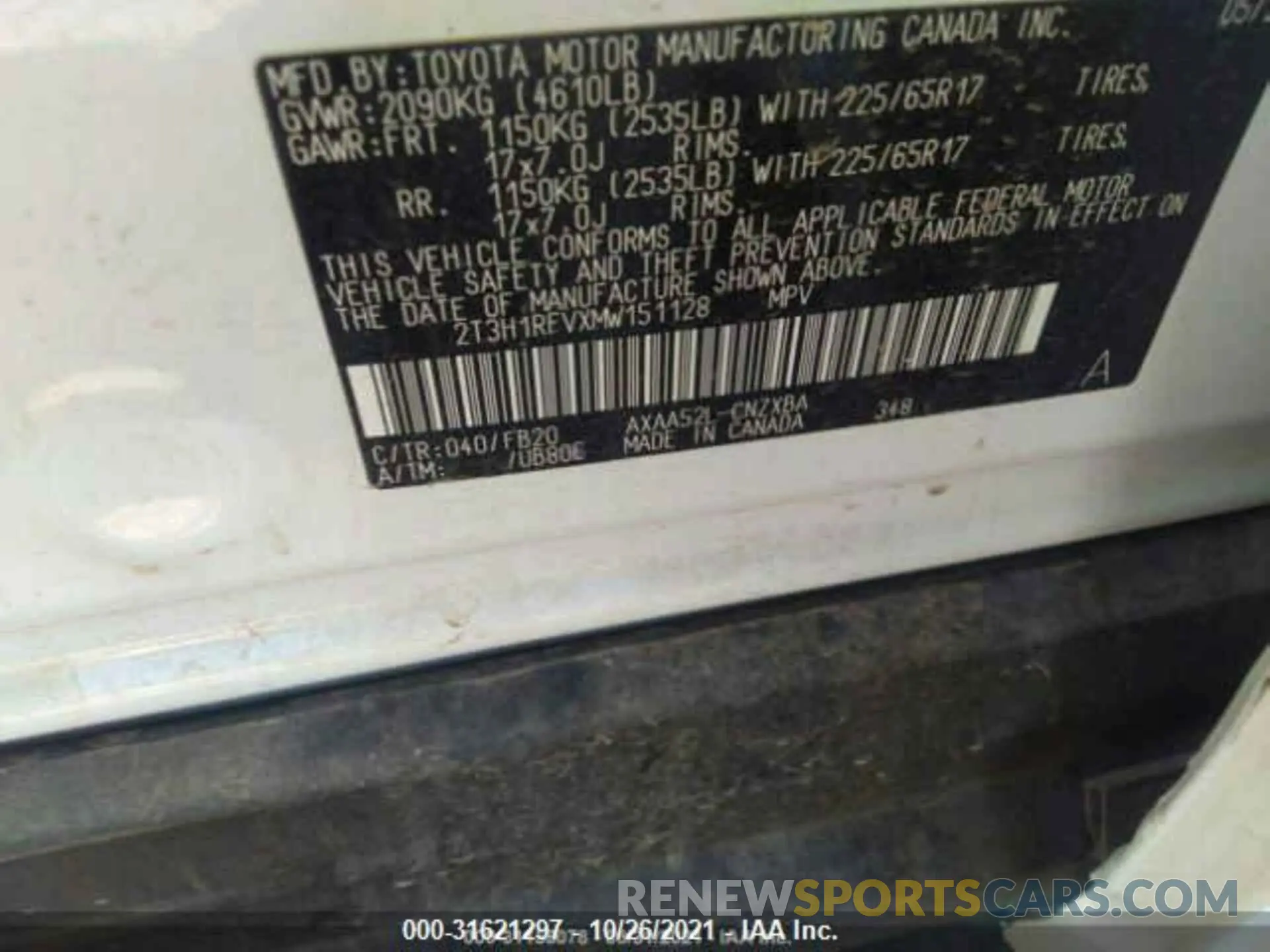 9 fotografías del automóvil dañado 2T3H1RFVXMW151128 TOYOTA RAV4 2021