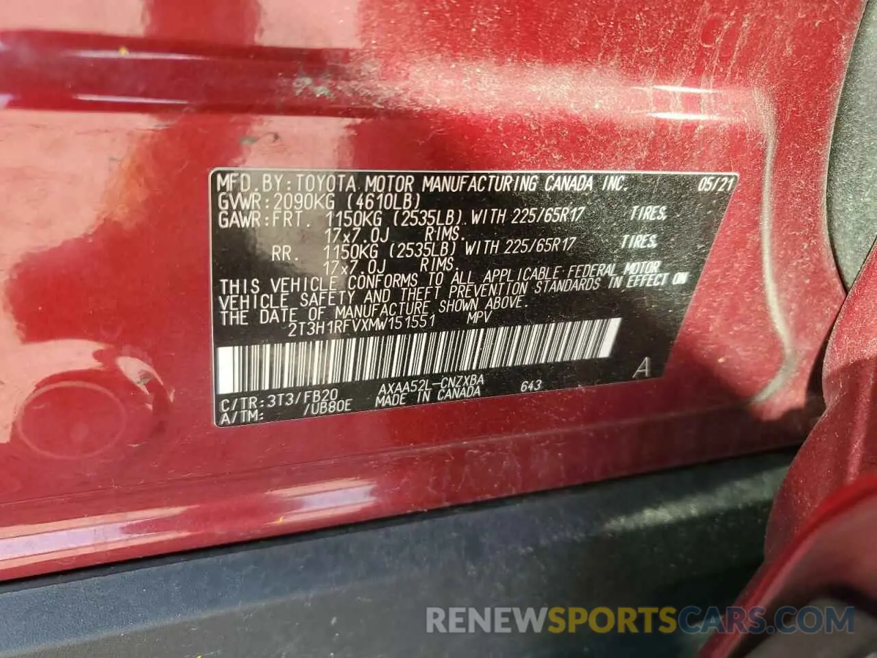 13 fotografías del automóvil dañado 2T3H1RFVXMW151551 TOYOTA RAV4 2021