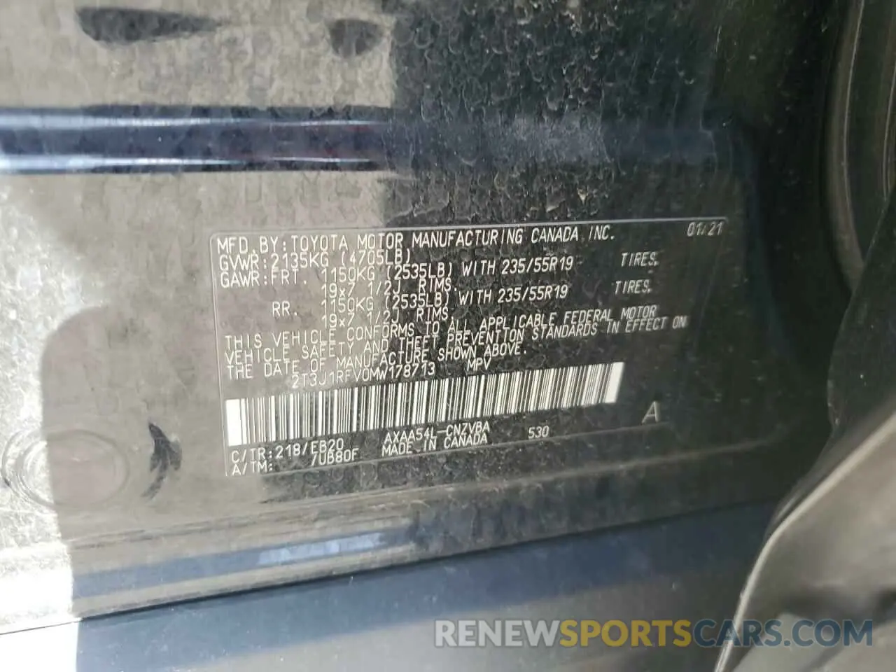 13 fotografías del automóvil dañado 2T3J1RFV0MW178713 TOYOTA RAV4 2021