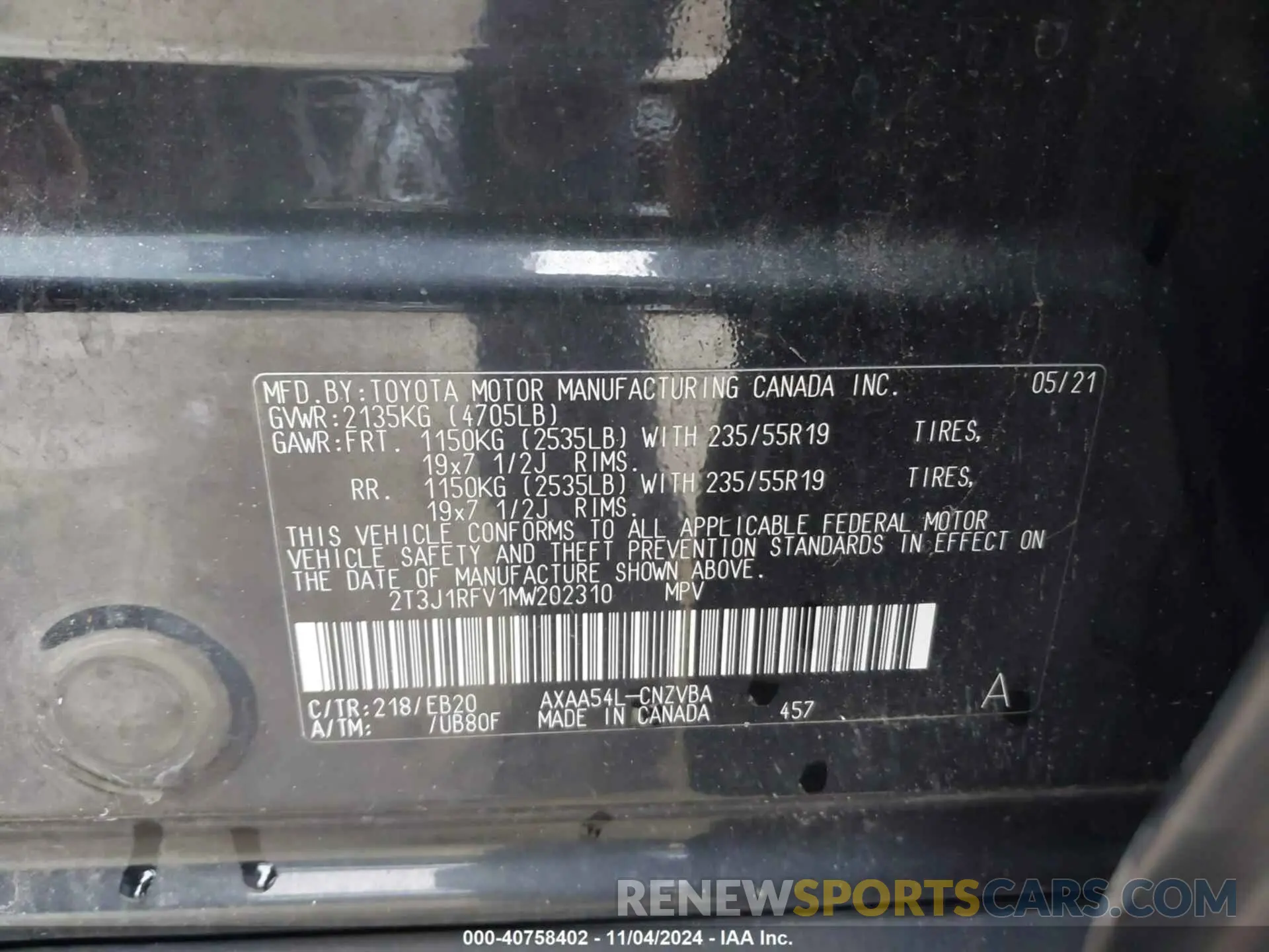 9 fotografías del automóvil dañado 2T3J1RFV1MW202310 TOYOTA RAV4 2021