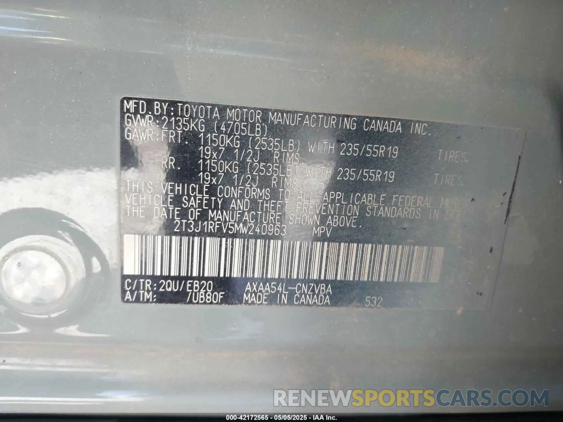 9 fotografías del automóvil dañado 2T3J1RFV5MW240963 TOYOTA RAV4 2021
