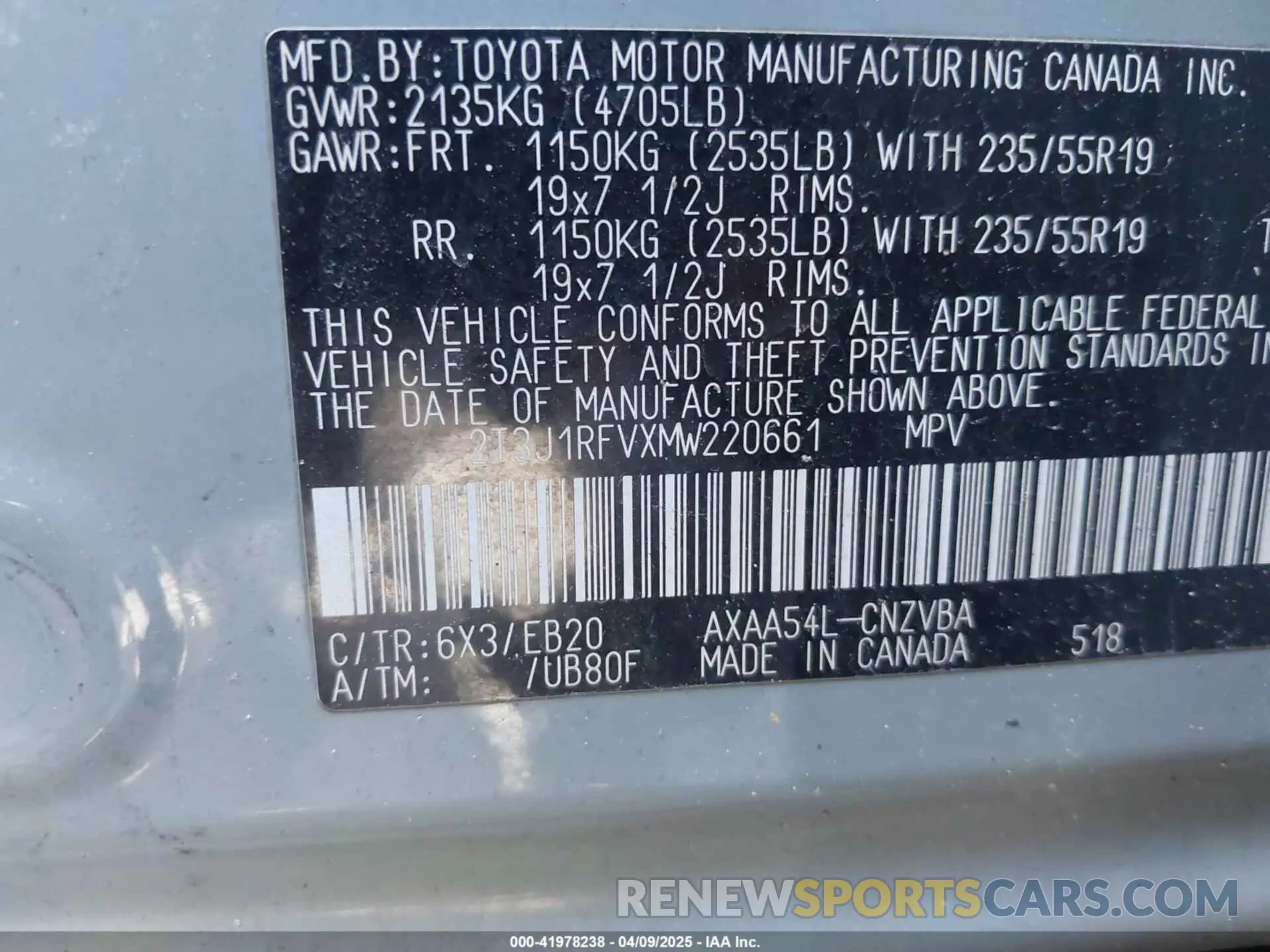 9 fotografías del automóvil dañado 2T3J1RFVXMW220661 TOYOTA RAV4 2021