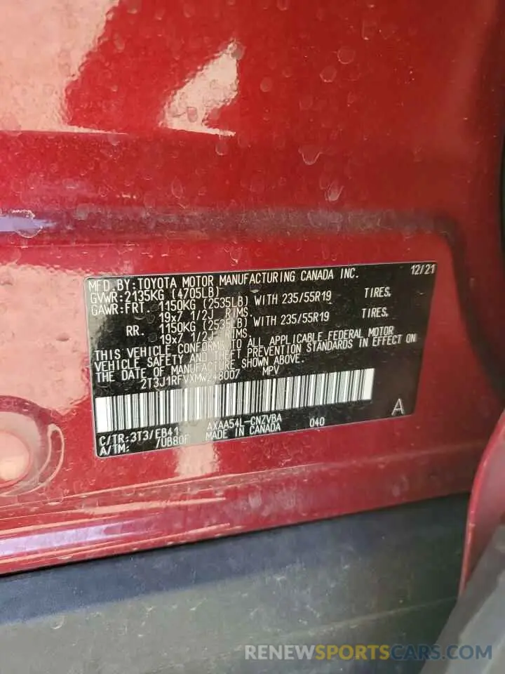 13 fotografías del automóvil dañado 2T3J1RFVXMW248007 TOYOTA RAV4 2021
