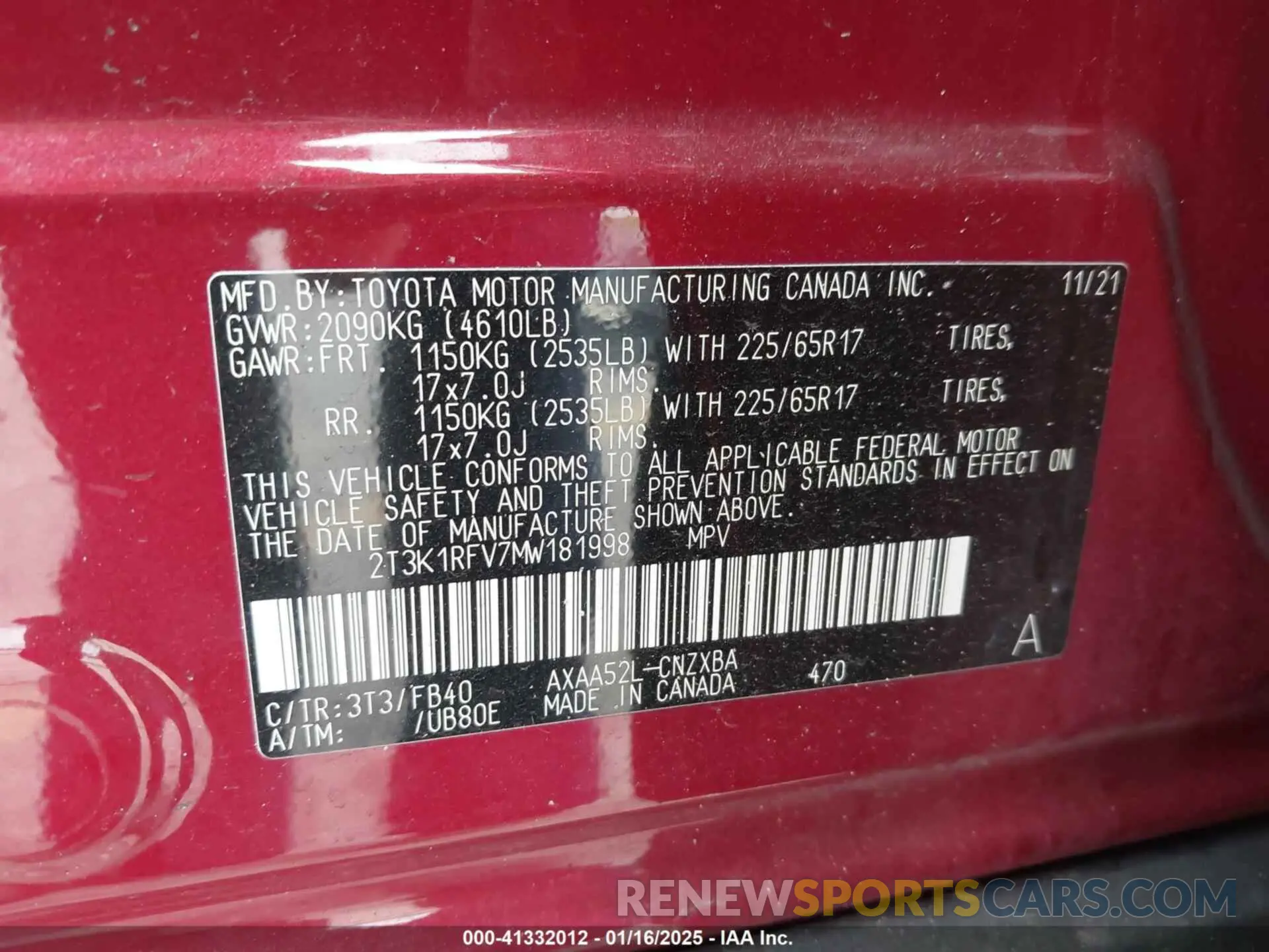 9 fotografías del automóvil dañado 2T3K1RFV7MW181998 TOYOTA RAV4 2021