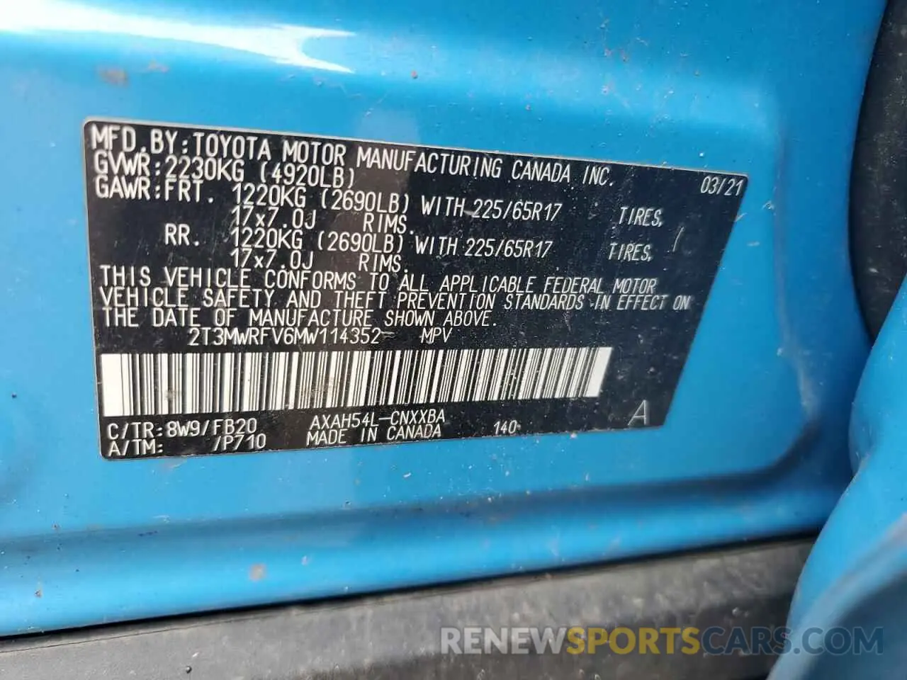 14 fotografías del automóvil dañado 2T3MWRFV6MW114352 TOYOTA RAV4 2021