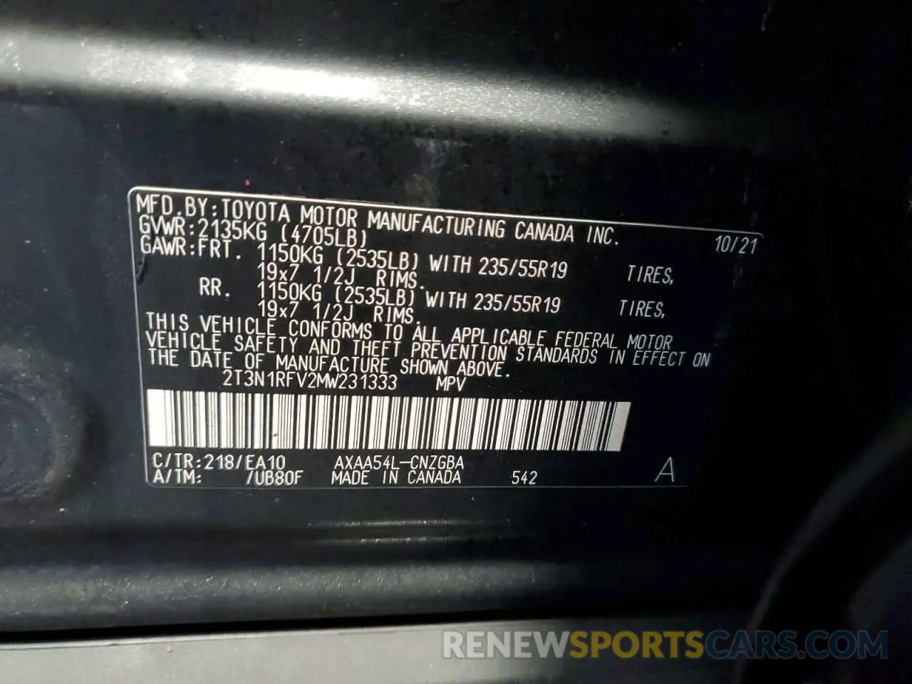 13 fotografías del automóvil dañado 2T3N1RFV2MW231333 TOYOTA RAV4 2021