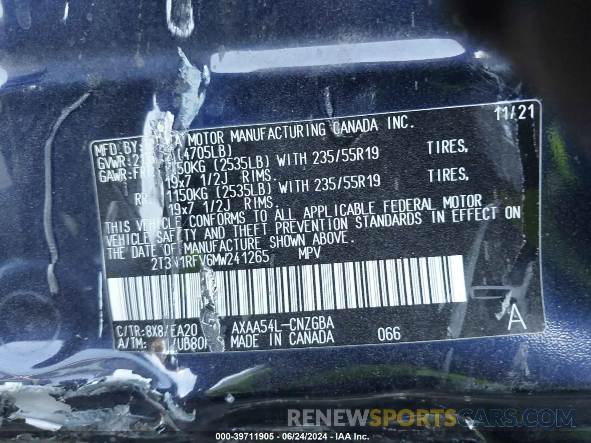 9 fotografías del automóvil dañado 2T3N1RFV6MW241265 TOYOTA RAV4 2021
