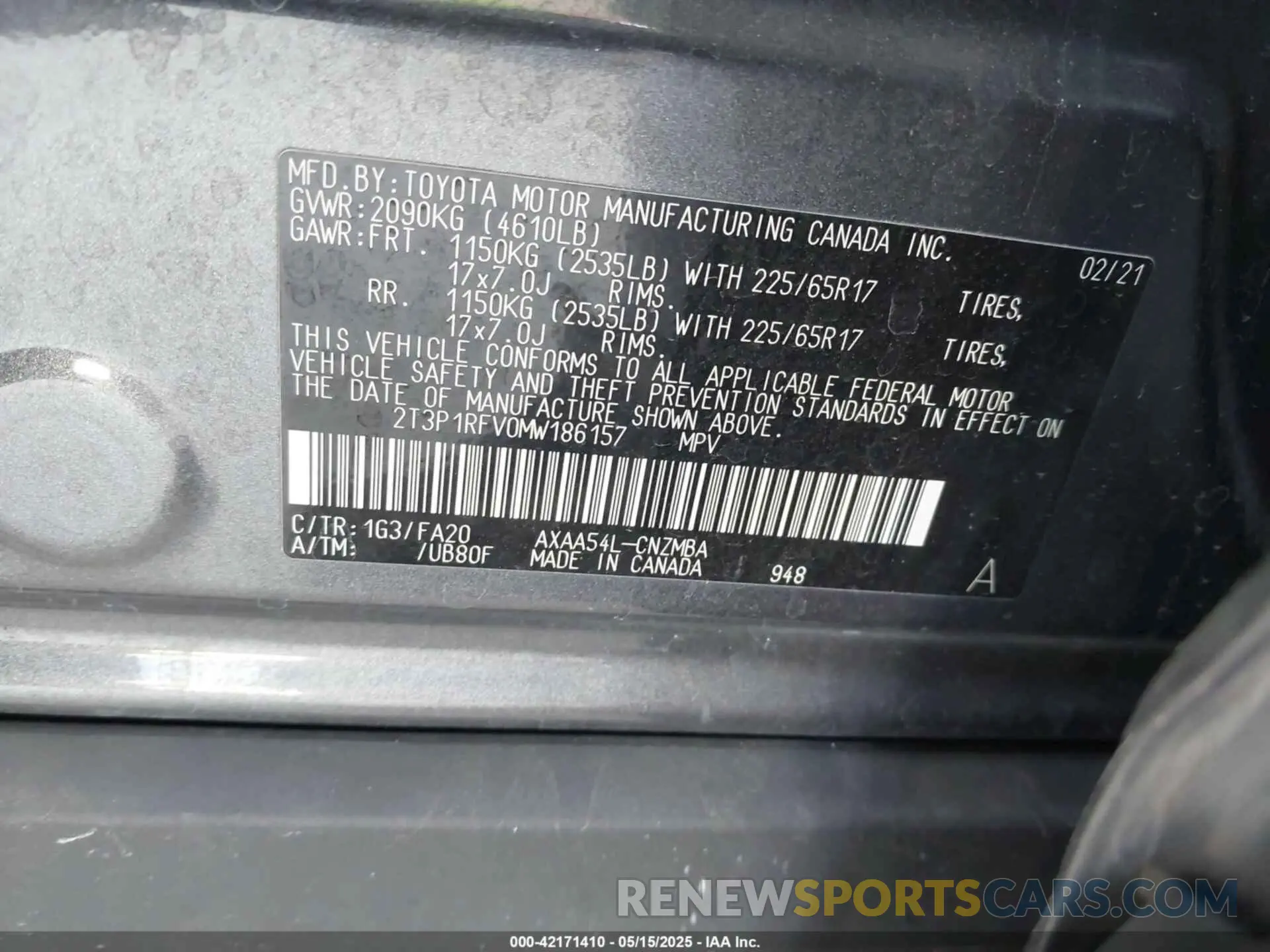 9 fotografías del automóvil dañado 2T3P1RFV0MW186157 TOYOTA RAV4 2021