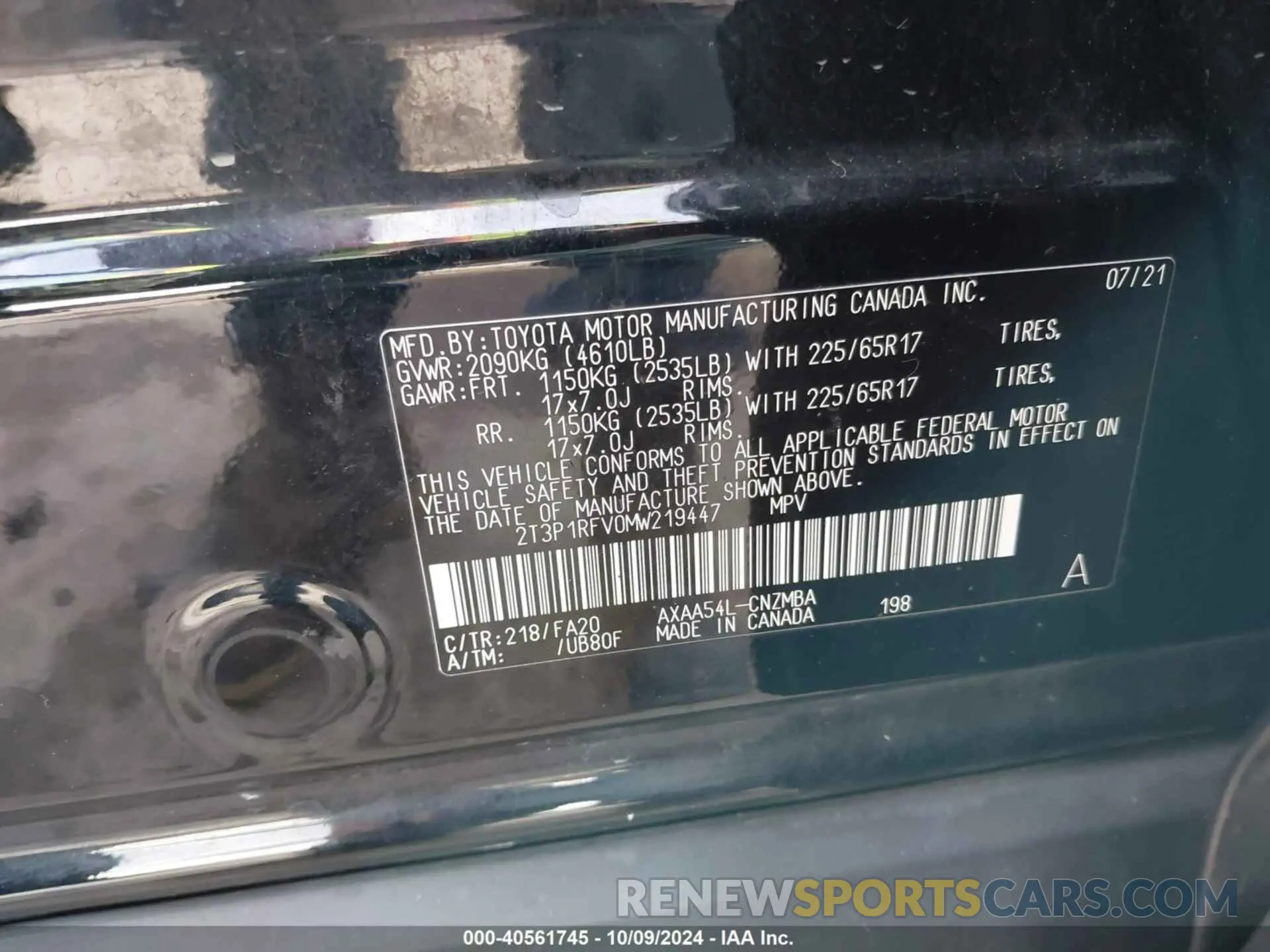 9 fotografías del automóvil dañado 2T3P1RFV0MW219447 TOYOTA RAV4 2021