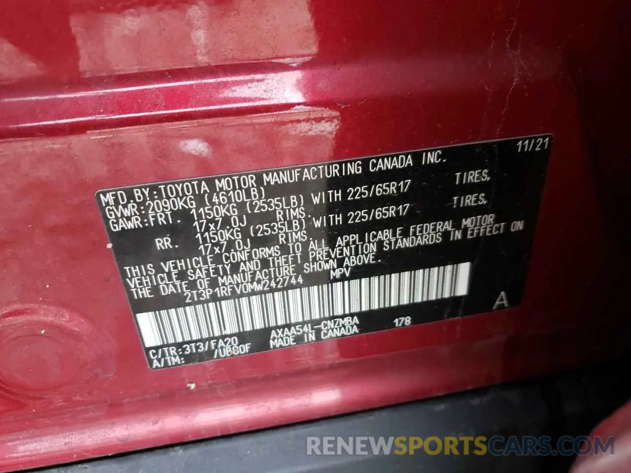14 fotografías del automóvil dañado 2T3P1RFV0MW242744 TOYOTA RAV4 2021