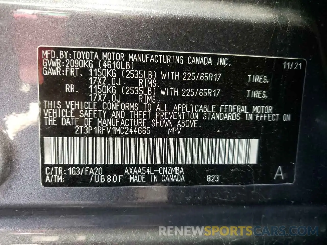 13 fotografías del automóvil dañado 2T3P1RFV1MC244665 TOYOTA RAV4 2021