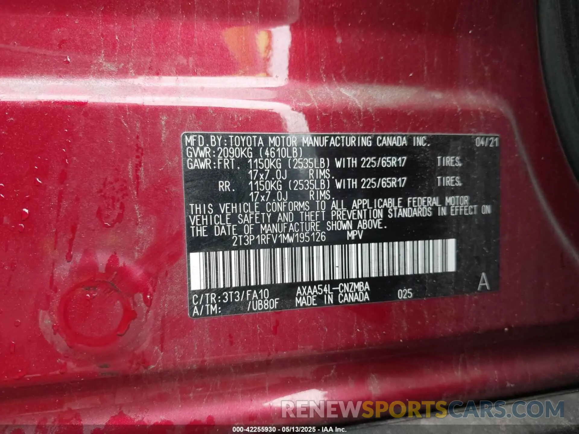 9 fotografías del automóvil dañado 2T3P1RFV1MW195126 TOYOTA RAV4 2021