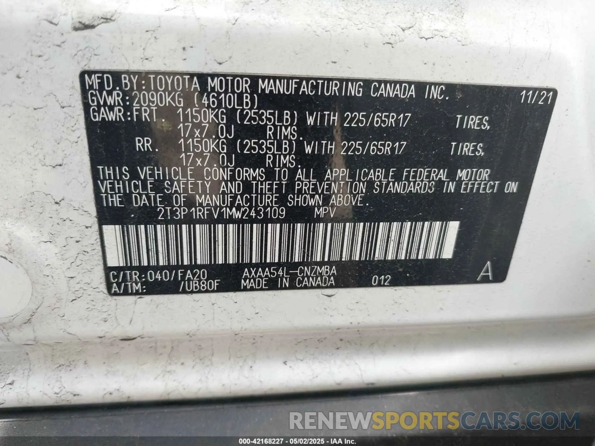 9 fotografías del automóvil dañado 2T3P1RFV1MW243109 TOYOTA RAV4 2021