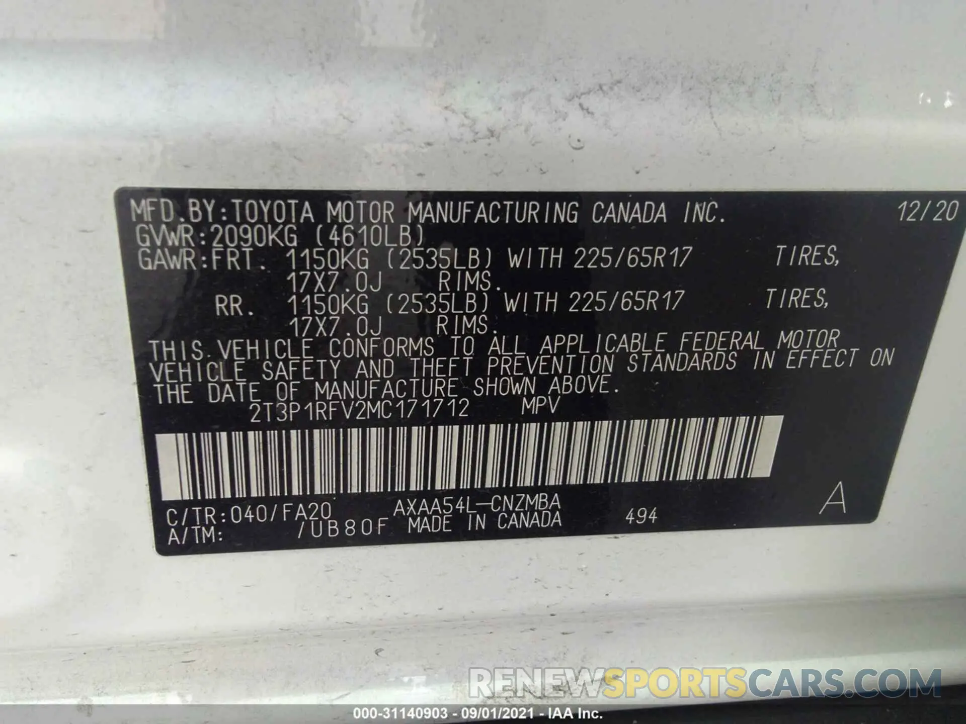 9 fotografías del automóvil dañado 2T3P1RFV2MC171712 TOYOTA RAV4 2021
