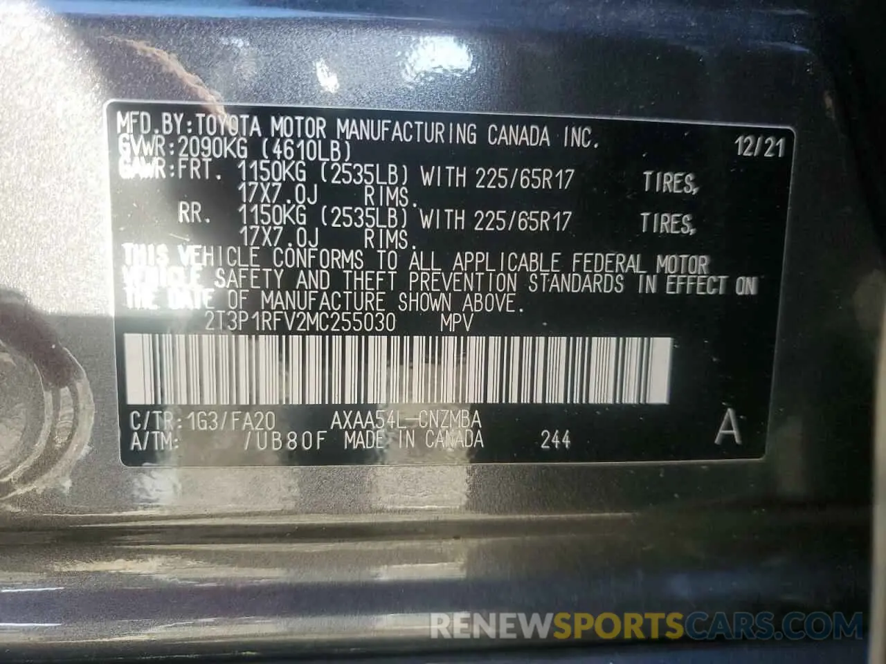 13 fotografías del automóvil dañado 2T3P1RFV2MC255030 TOYOTA RAV4 2021