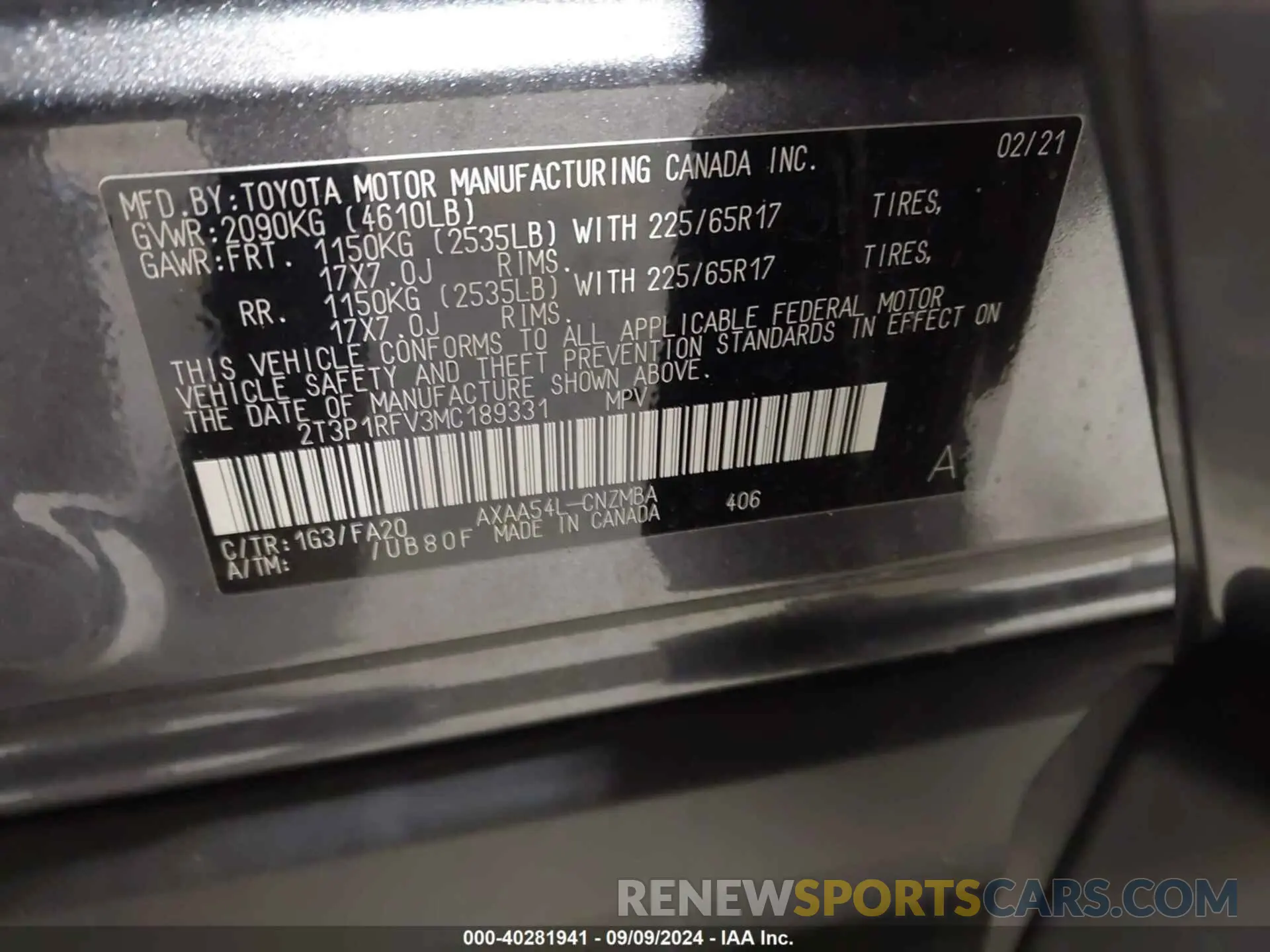 9 fotografías del automóvil dañado 2T3P1RFV3MC189331 TOYOTA RAV4 2021