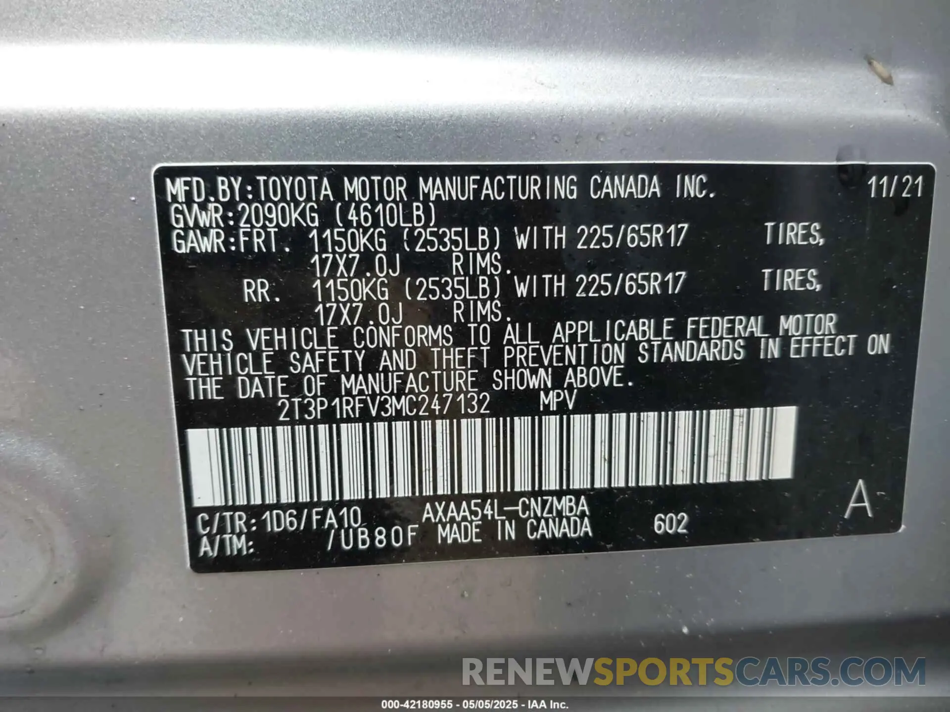 9 fotografías del automóvil dañado 2T3P1RFV3MC247132 TOYOTA RAV4 2021