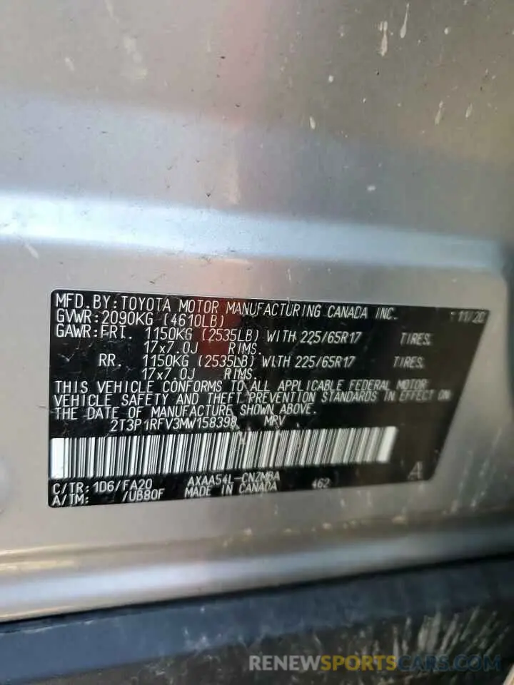14 fotografías del automóvil dañado 2T3P1RFV3MW158398 TOYOTA RAV4 2021