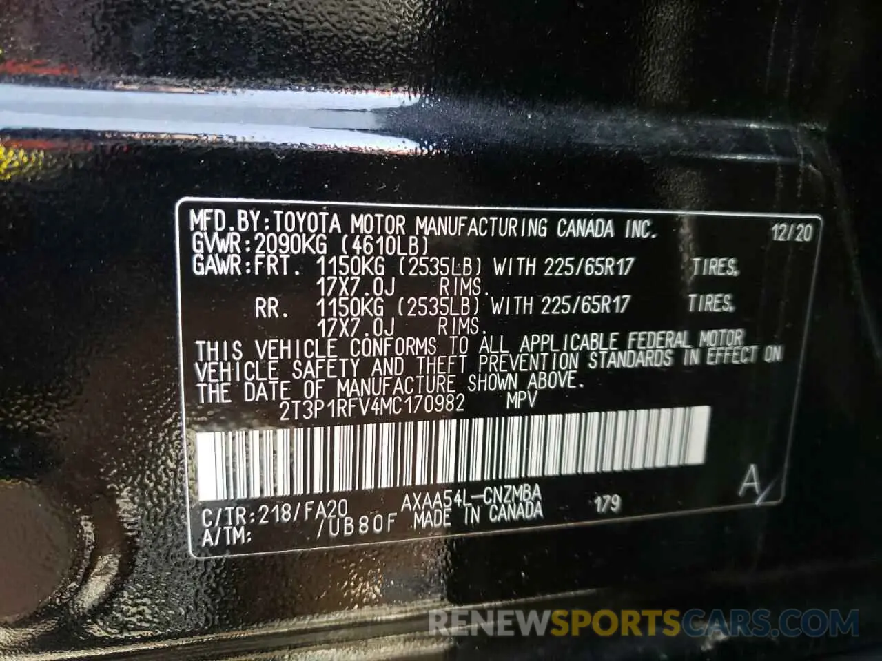 10 fotografías del automóvil dañado 2T3P1RFV4MC170982 TOYOTA RAV4 2021