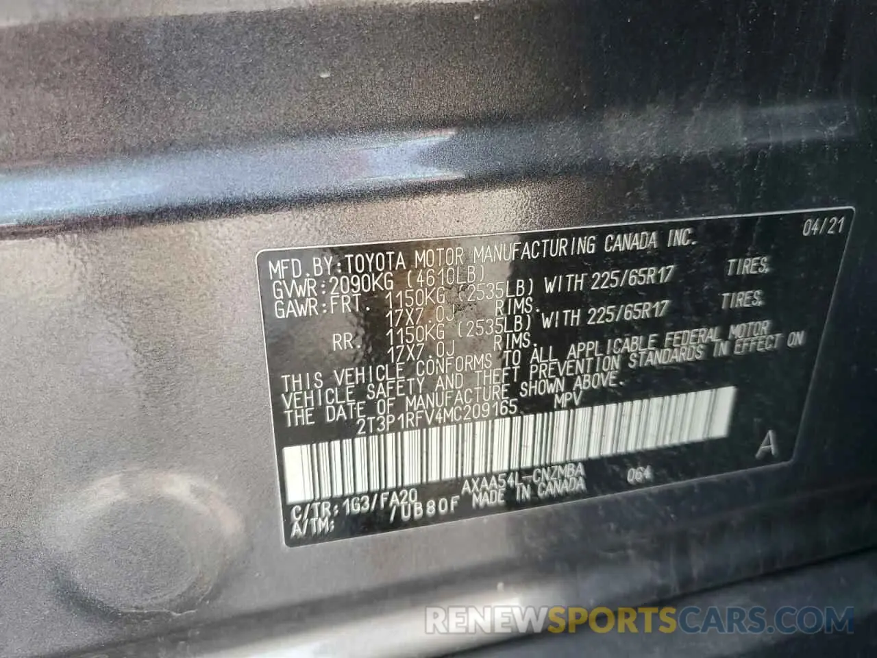 13 fotografías del automóvil dañado 2T3P1RFV4MC209165 TOYOTA RAV4 2021