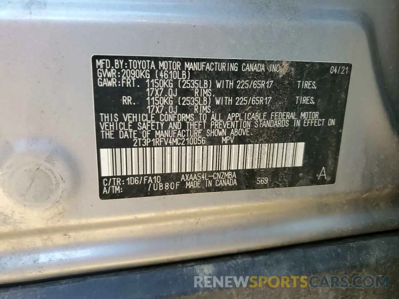 13 fotografías del automóvil dañado 2T3P1RFV4MC210056 TOYOTA RAV4 2021