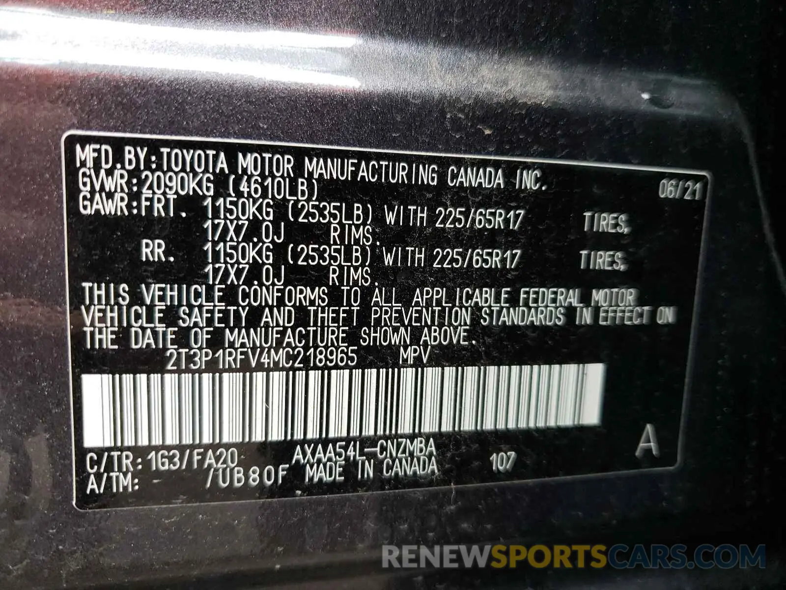 10 fotografías del automóvil dañado 2T3P1RFV4MC218965 TOYOTA RAV4 2021