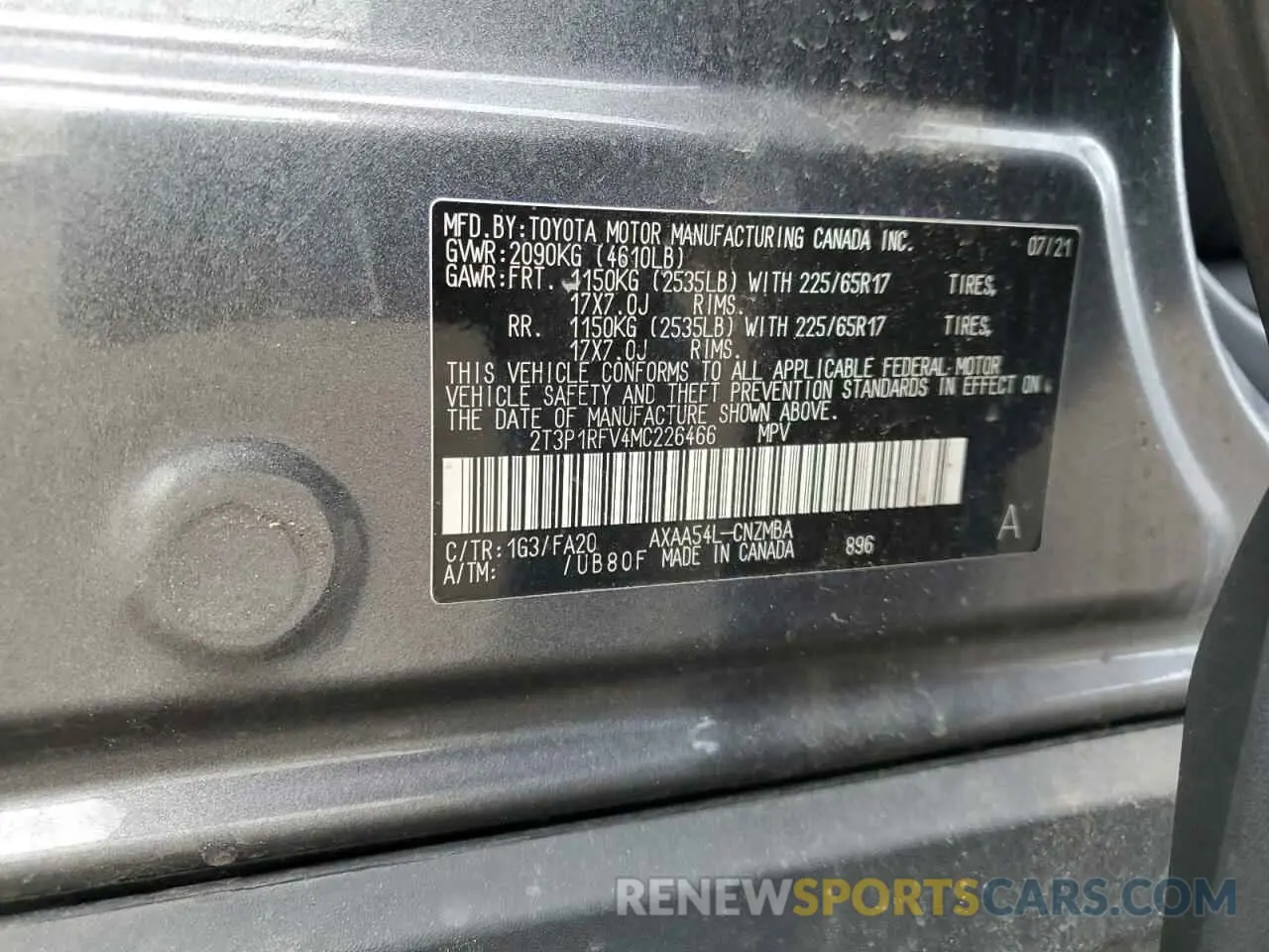 14 fotografías del automóvil dañado 2T3P1RFV4MC226466 TOYOTA RAV4 2021