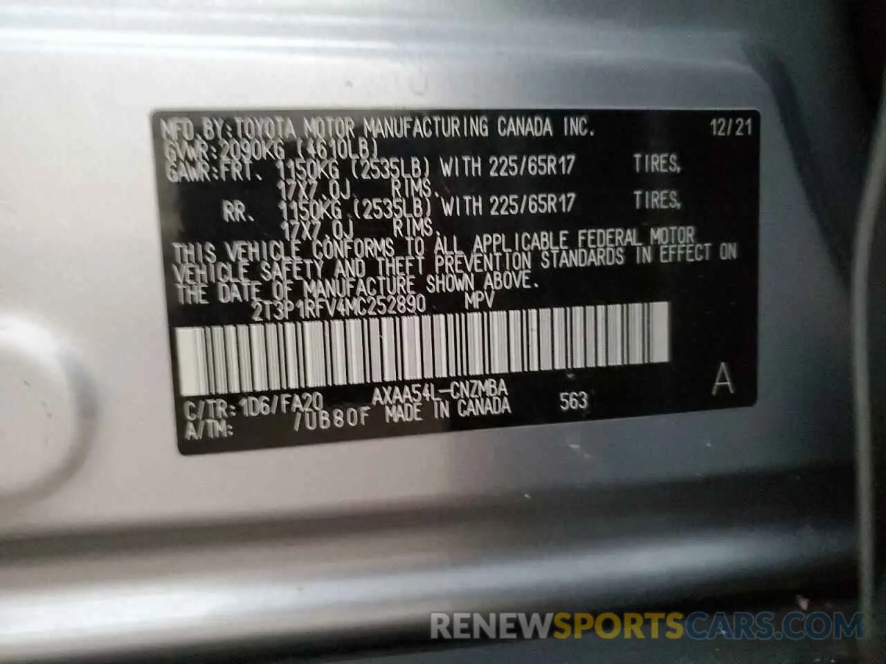 13 fotografías del automóvil dañado 2T3P1RFV4MC252890 TOYOTA RAV4 2021