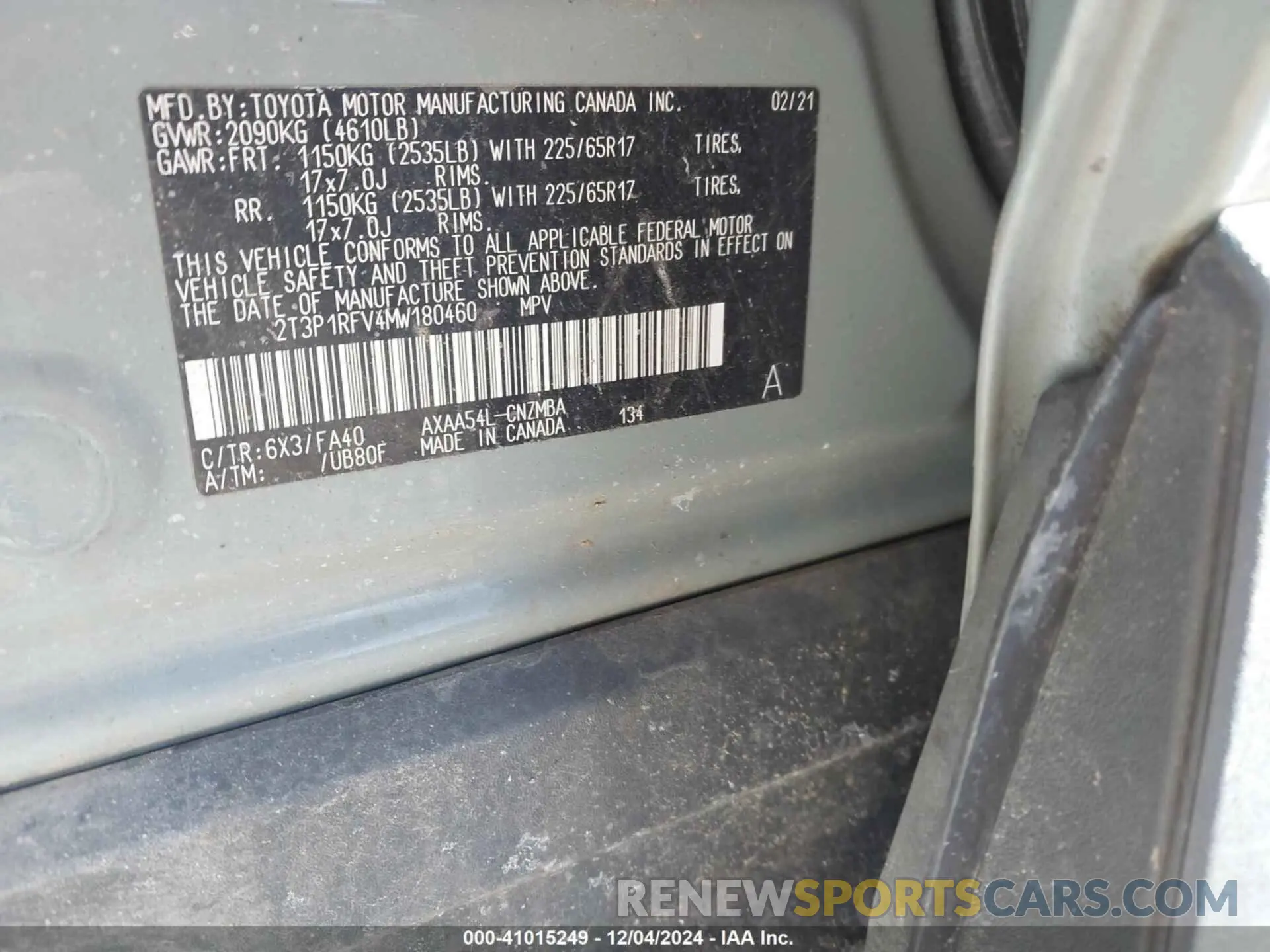 9 fotografías del automóvil dañado 2T3P1RFV4MW180460 TOYOTA RAV4 2021