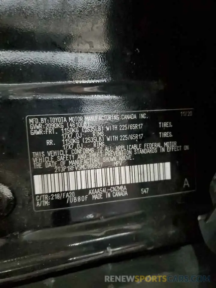 14 fotografías del automóvil dañado 2T3P1RFV5MC166827 TOYOTA RAV4 2021