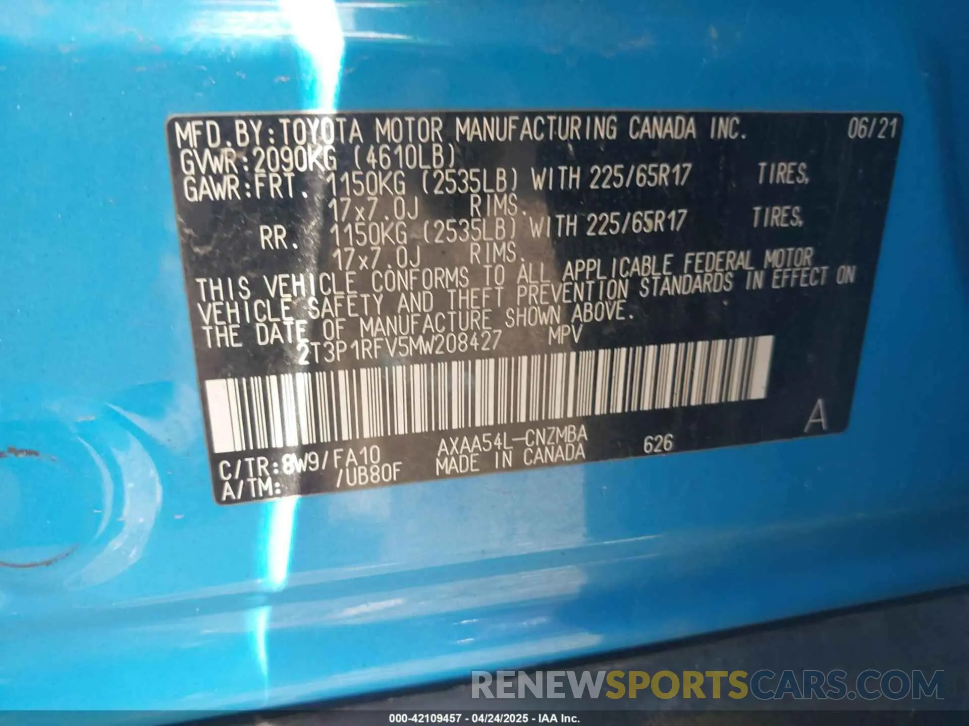 9 fotografías del automóvil dañado 2T3P1RFV5MW208427 TOYOTA RAV4 2021