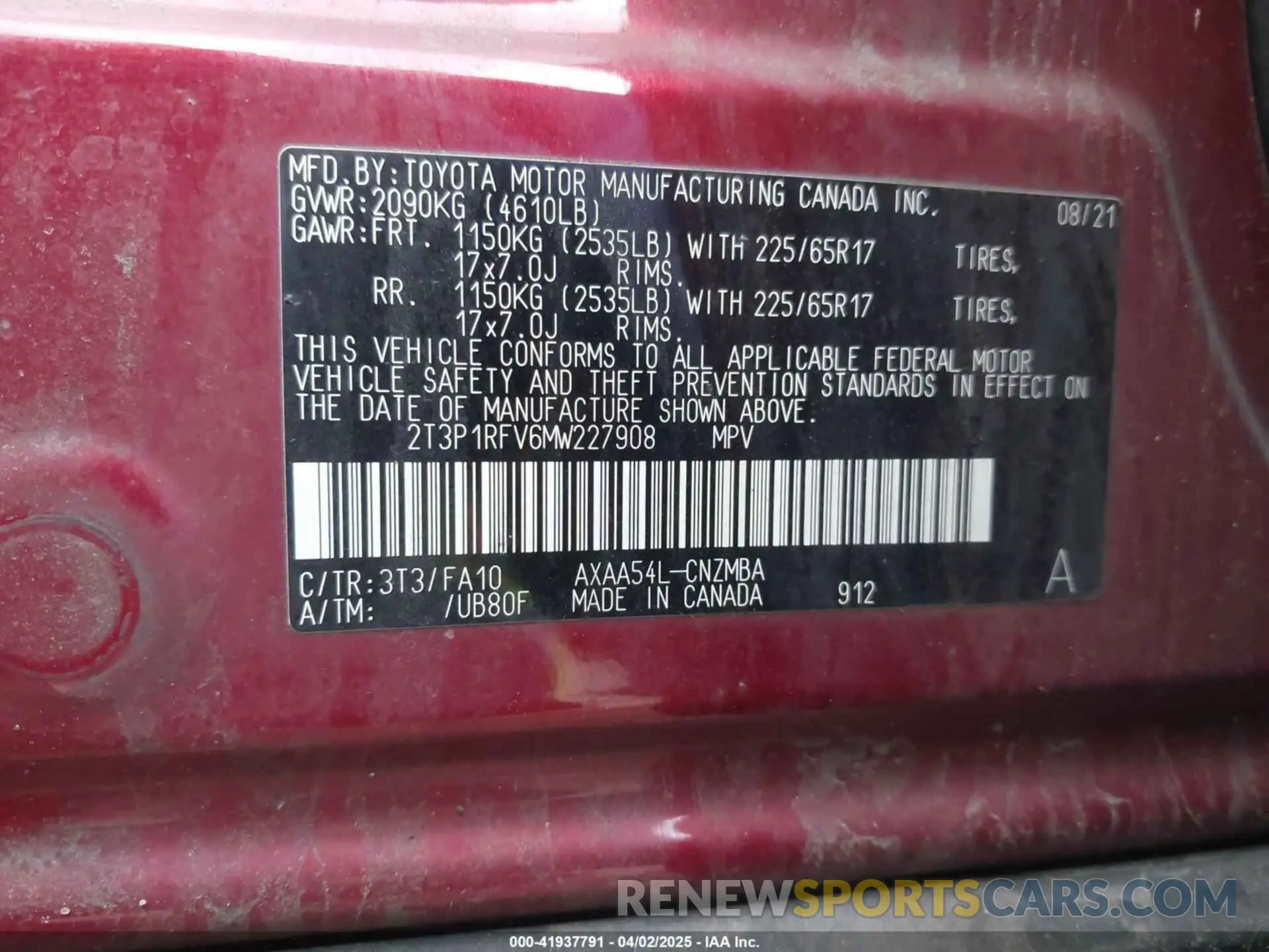 9 fotografías del automóvil dañado 2T3P1RFV6MW227908 TOYOTA RAV4 2021