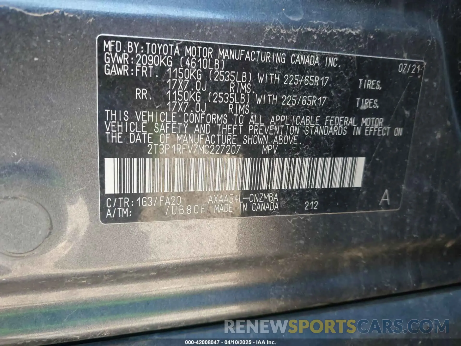 9 fotografías del automóvil dañado 2T3P1RFV7MC227207 TOYOTA RAV4 2021