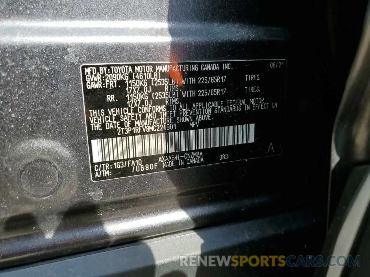 15 fotografías del automóvil dañado 2T3P1RFV8MC224901 TOYOTA RAV4 2021