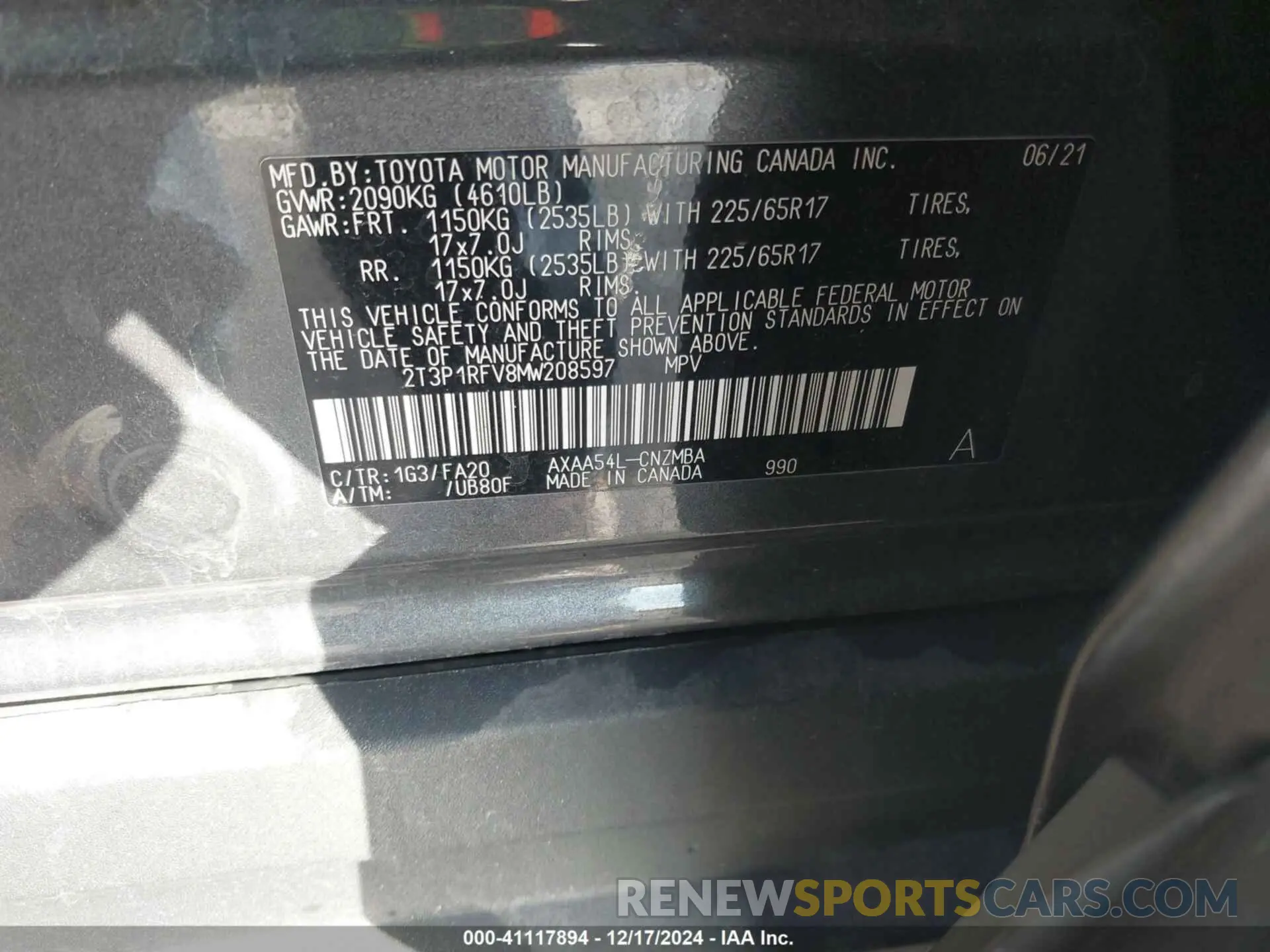 9 fotografías del automóvil dañado 2T3P1RFV8MW208597 TOYOTA RAV4 2021
