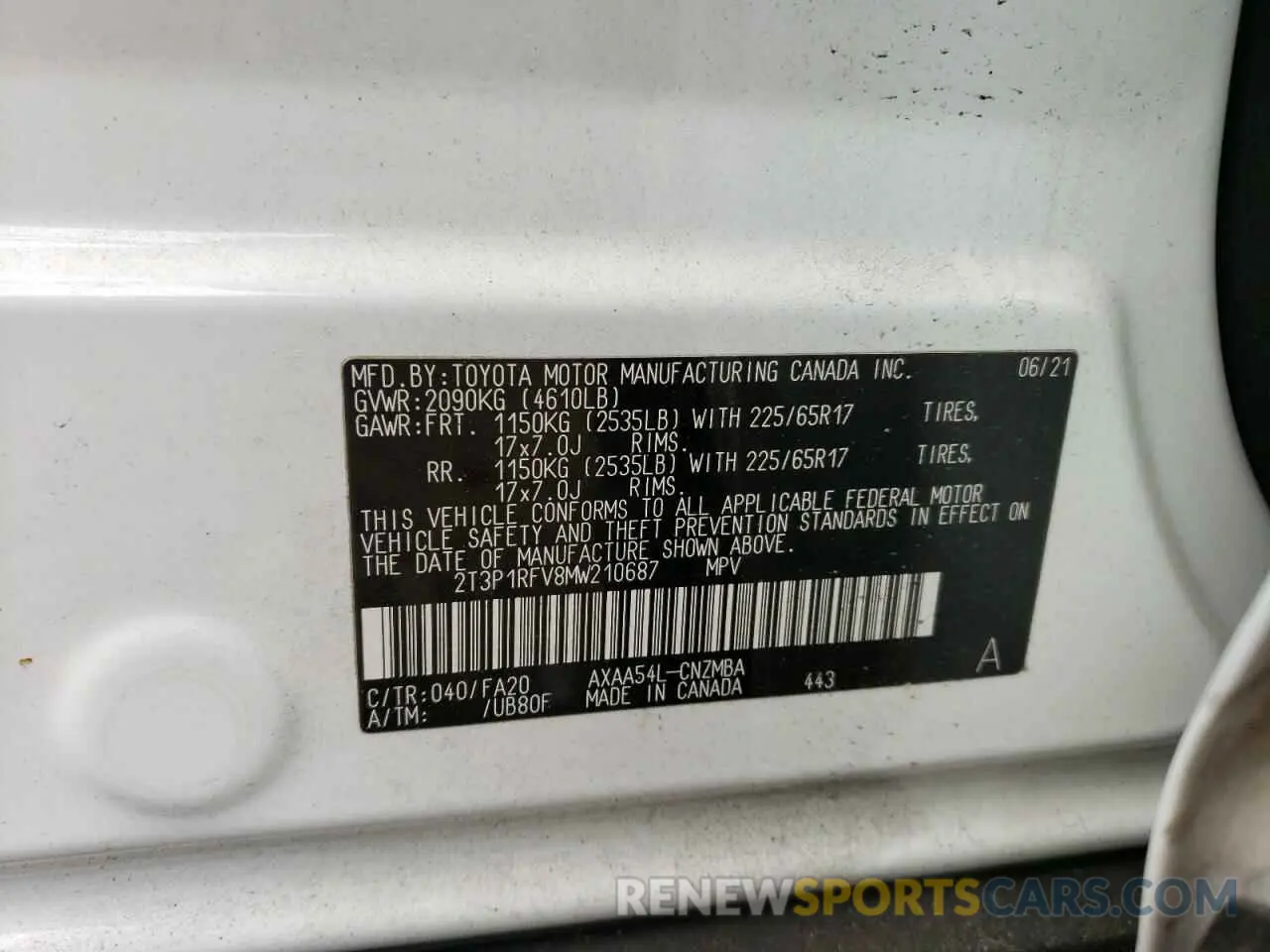 12 fotografías del automóvil dañado 2T3P1RFV8MW210687 TOYOTA RAV4 2021