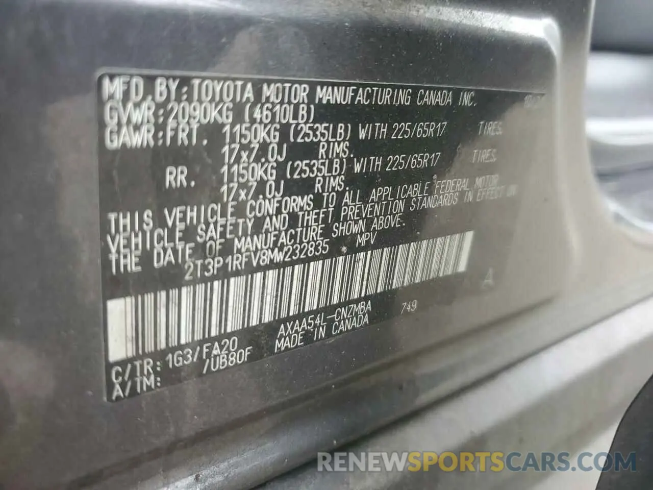 12 fotografías del automóvil dañado 2T3P1RFV8MW232835 TOYOTA RAV4 2021