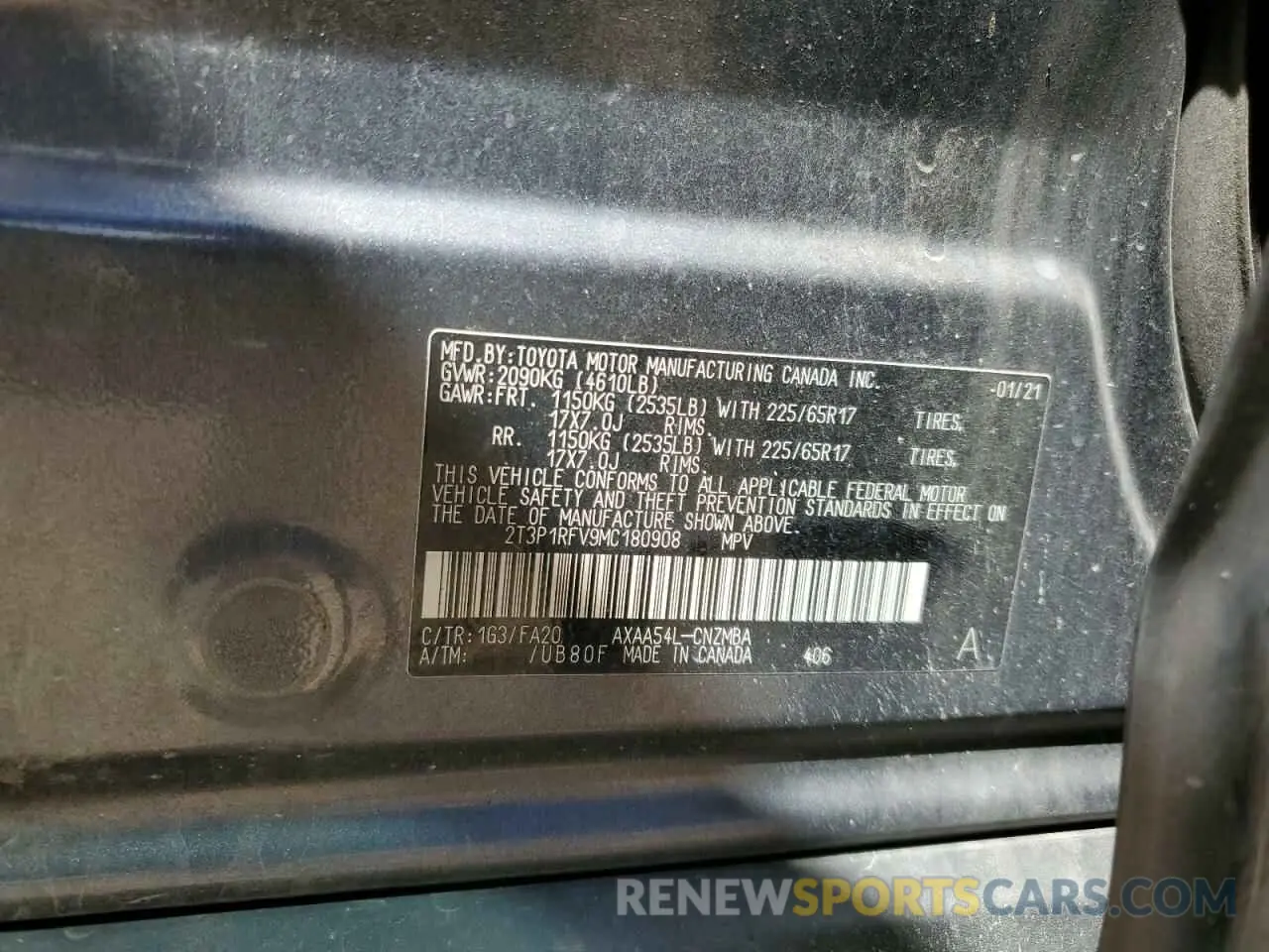 13 fotografías del automóvil dañado 2T3P1RFV9MC180908 TOYOTA RAV4 2021