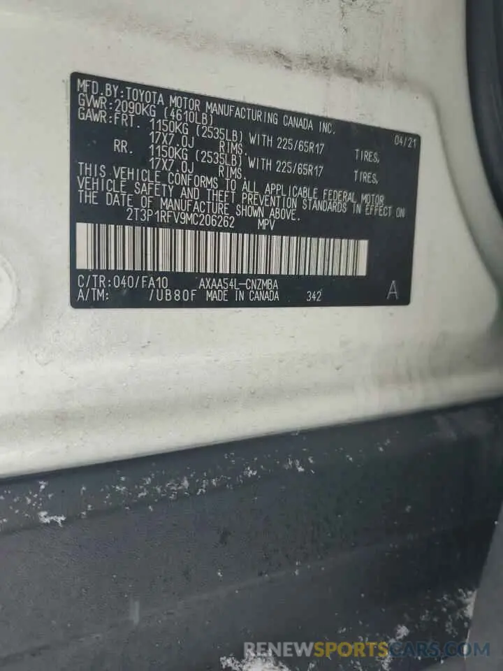 13 fotografías del automóvil dañado 2T3P1RFV9MC206262 TOYOTA RAV4 2021