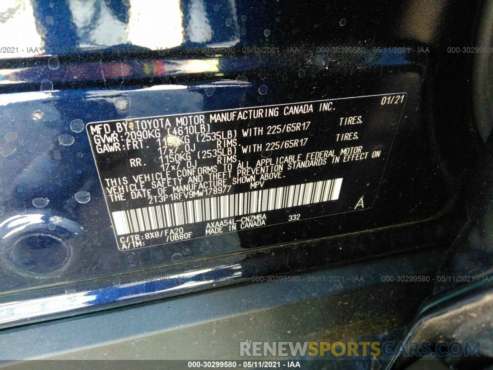 9 fotografías del automóvil dañado 2T3P1RFV9MW178977 TOYOTA RAV4 2021