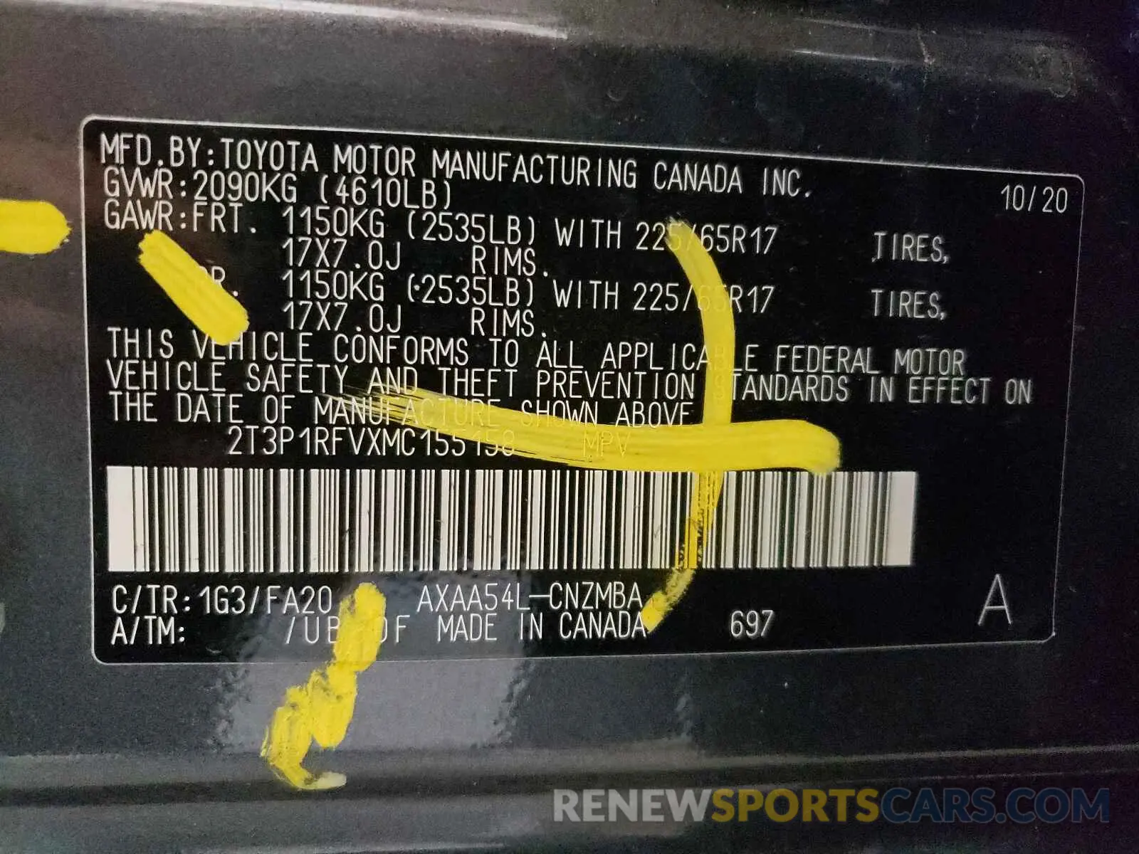 10 fotografías del automóvil dañado 2T3P1RFVXMC155158 TOYOTA RAV4 2021