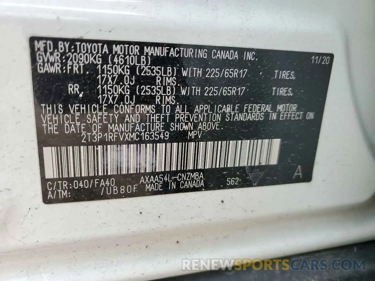 12 fotografías del automóvil dañado 2T3P1RFVXMC163549 TOYOTA RAV4 2021