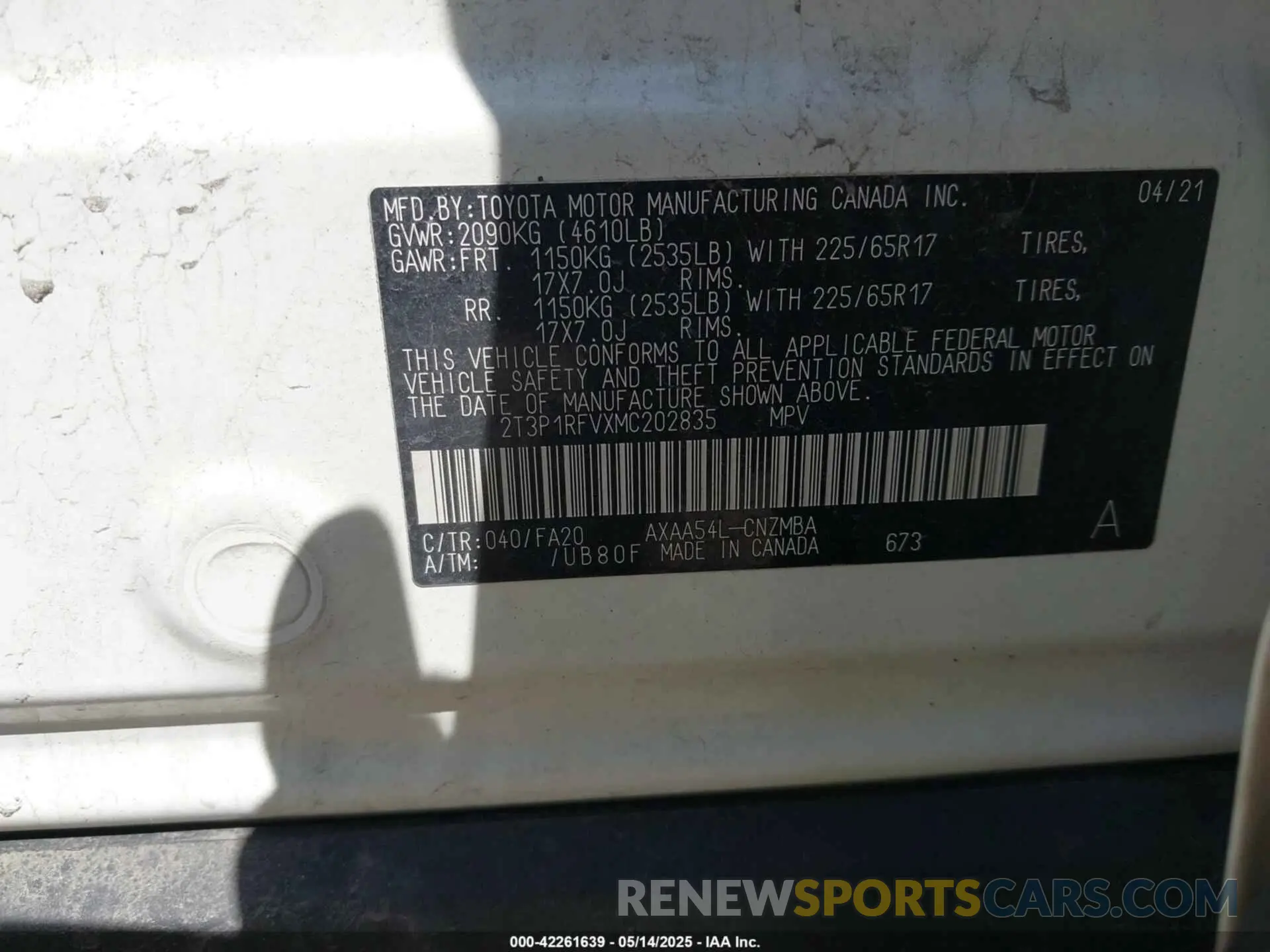 9 fotografías del automóvil dañado 2T3P1RFVXMC202835 TOYOTA RAV4 2021